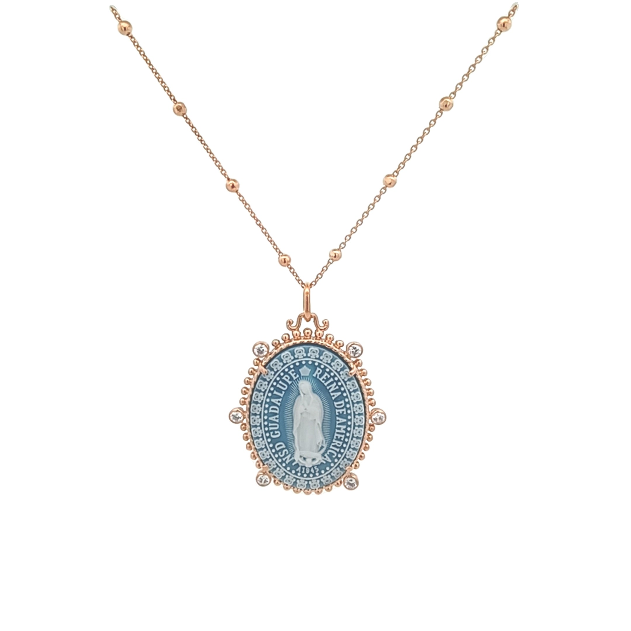CADENA DE PLATA 925 CON BAÑO DE ORO AMARILLO Y CAMAFEO DE LA VIRGEN DE GUADALUPE