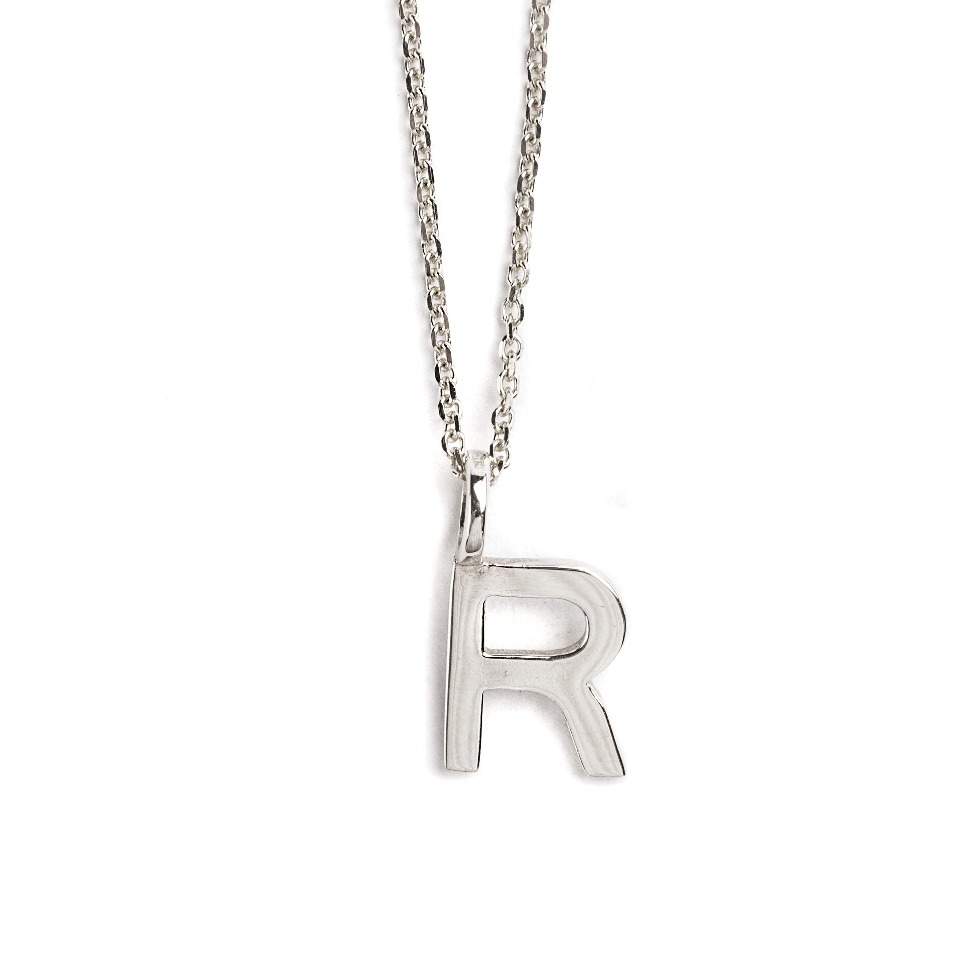 DIJE LETRA R DE ORO BLANCO DE 14K