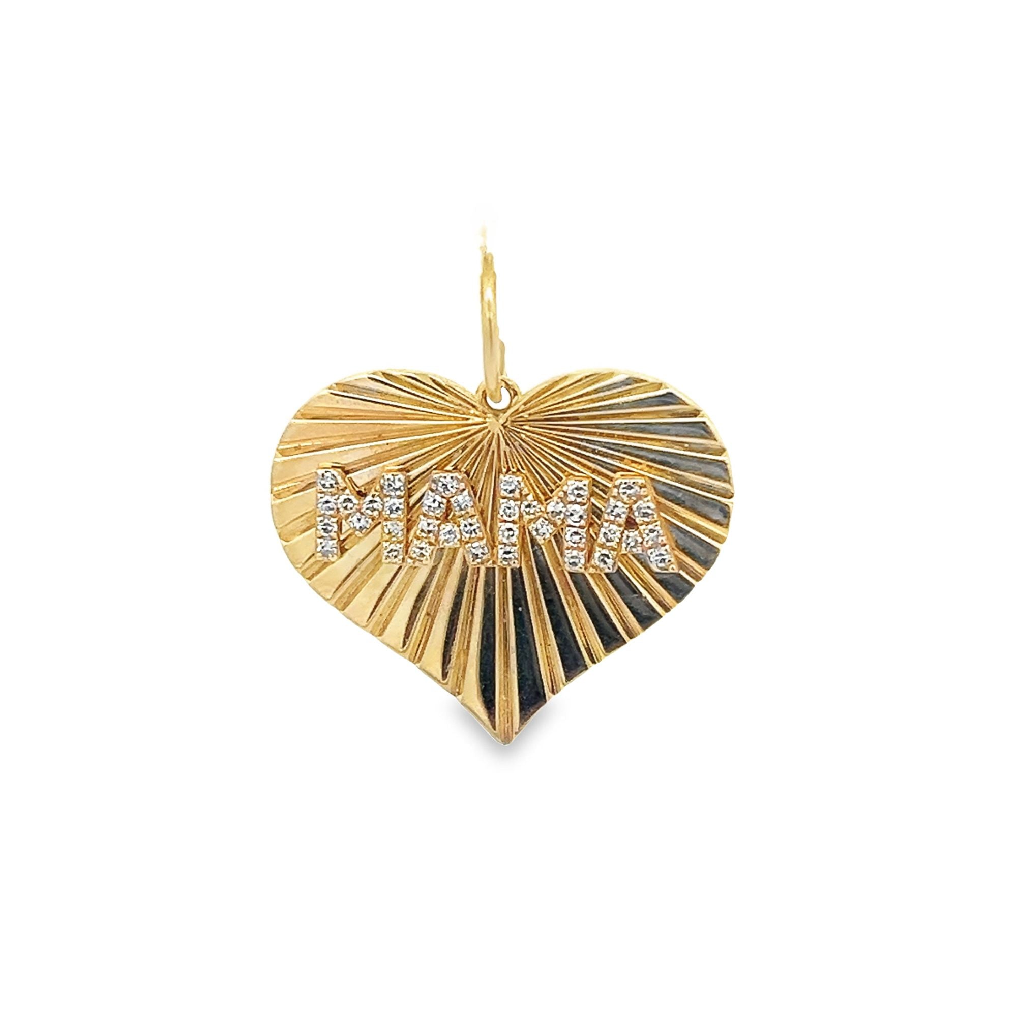 D0.19CT 14KY STRIPED HEART MOM PAVE PENDANT