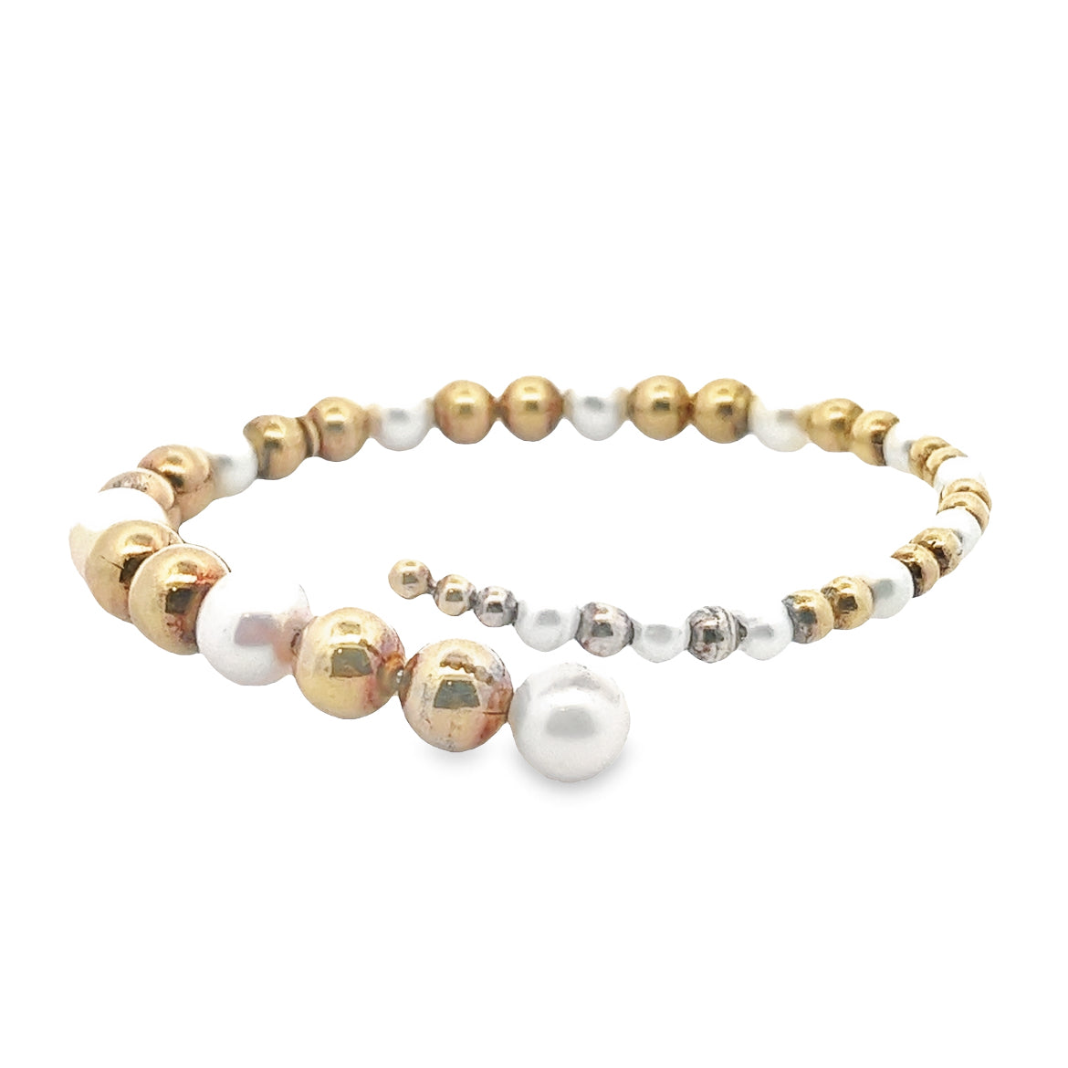 PULSERA PLATA 925 CON BAÑO DE ORO AMARILLO CON DISEÑO DE ESFERAS CON PERLAS