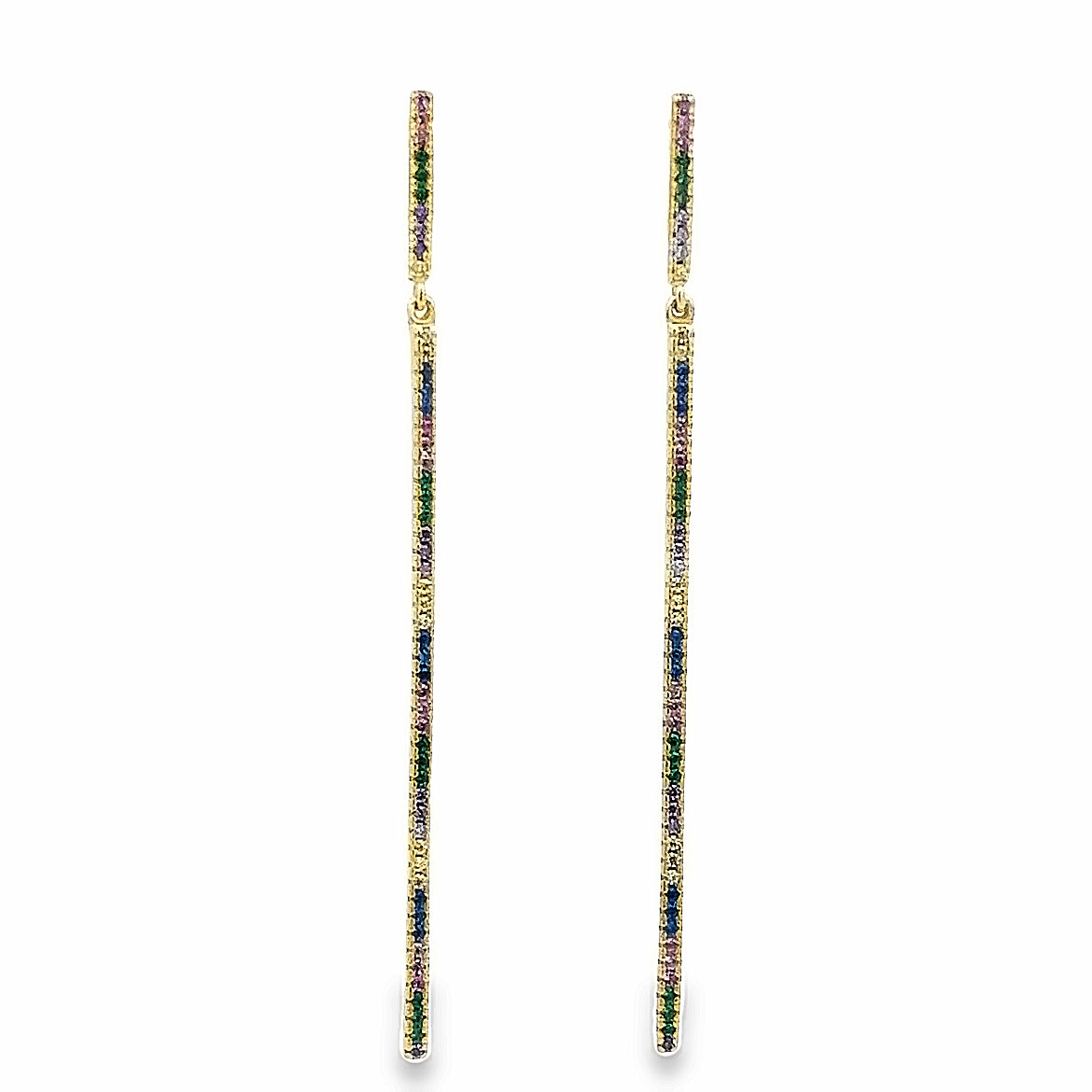 925 STERLING SILVER EARRING 14K GOLD PLATED COLOR CZ DANGLES