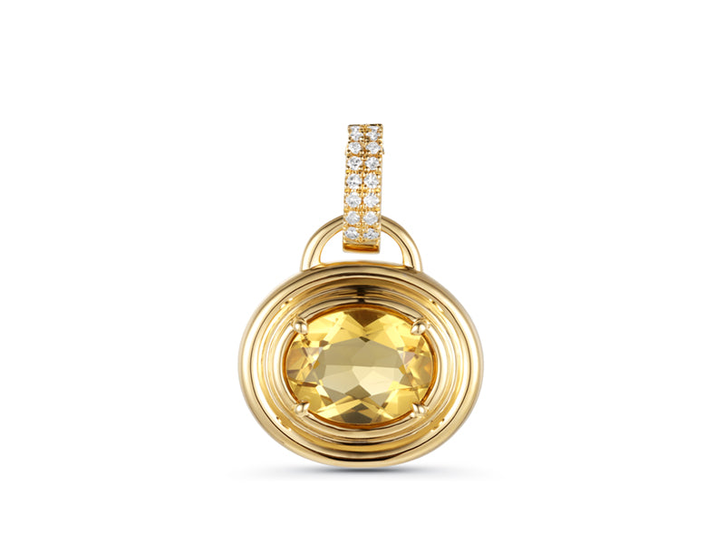 D0.06CT 14KY OVAL CHAMPAGNE QUARTZ DIAMOND PENDANT CQ1.55CT