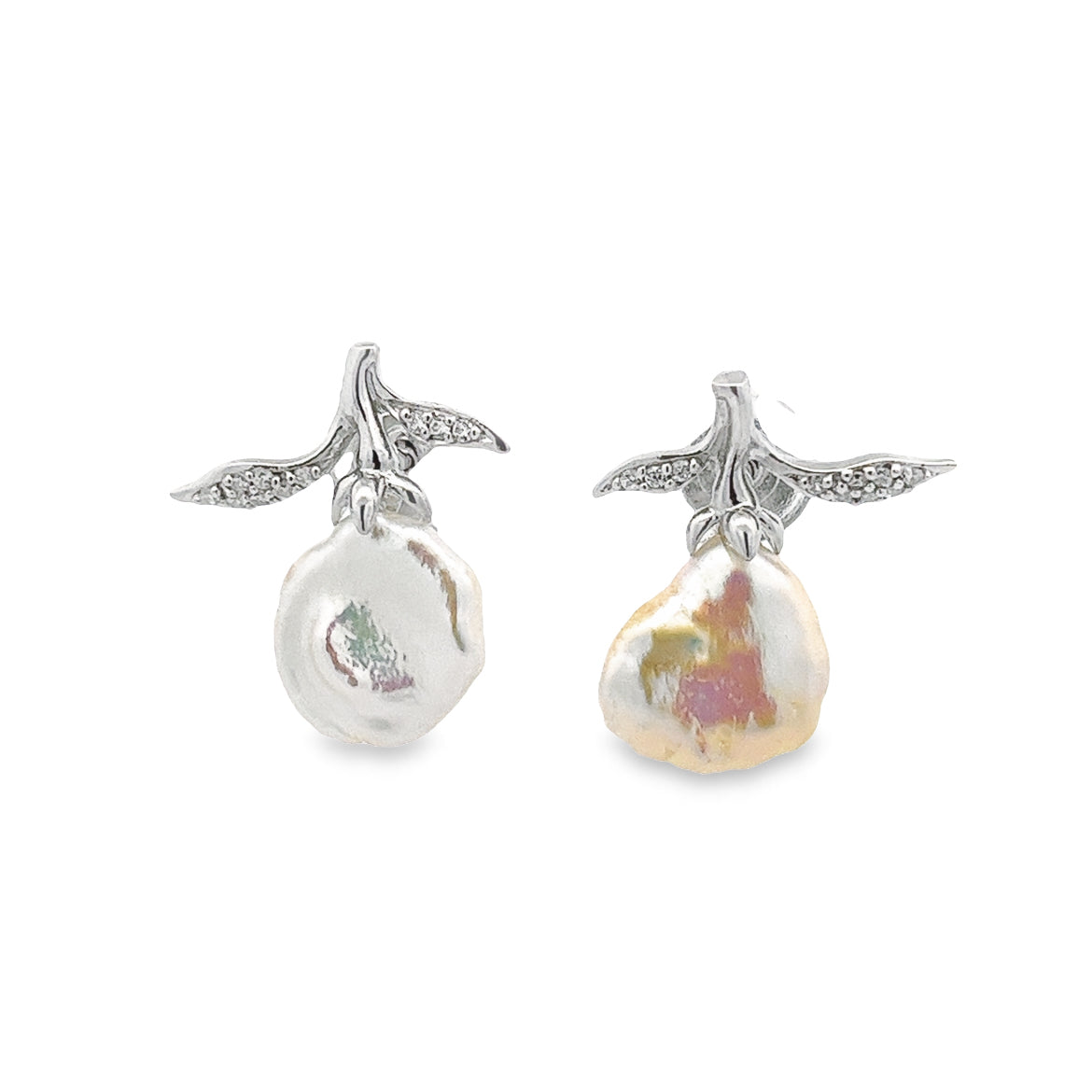 EARRING SILVER CENTER WHITE CZ FRESH WATER PEARL WHITE  RP