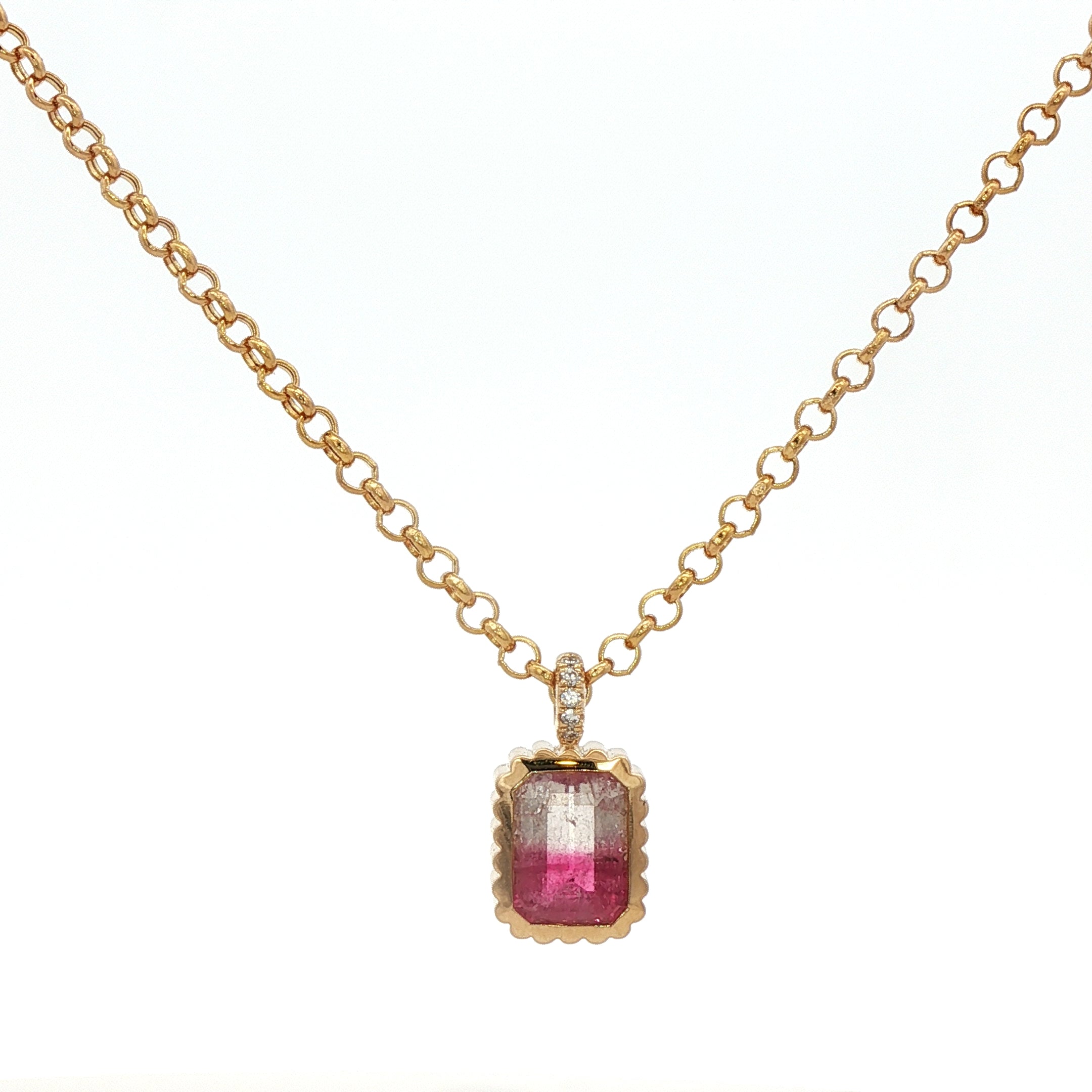 D0.02CT 14KY TURMALINE DIAMOND NECKLACE TOU1.11CT