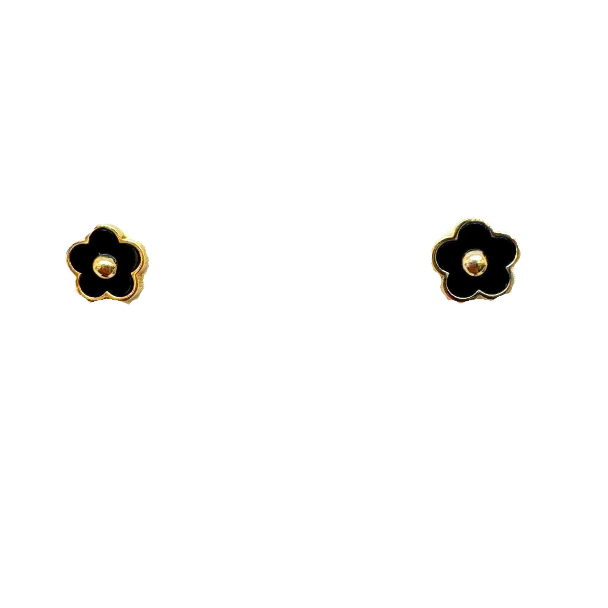 ARETES DE PLATA 925 DE FLORES CON ONYX NEGRO