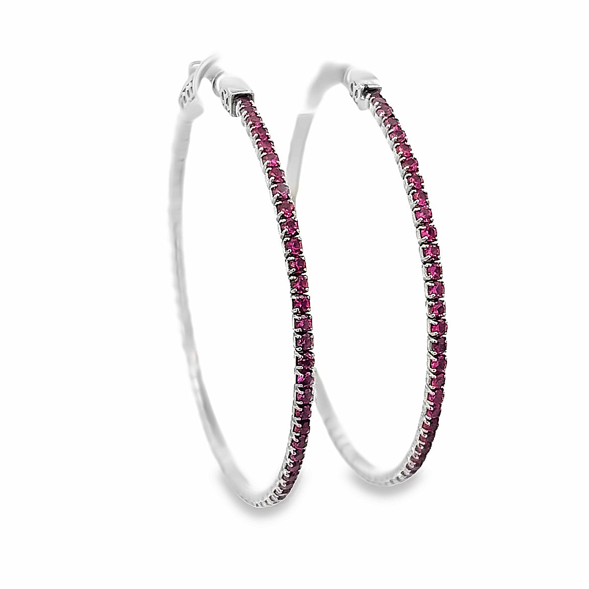 925 50MM STERLING SILVER GREEN CZ STRETCHABLE HOOP EARRINGS