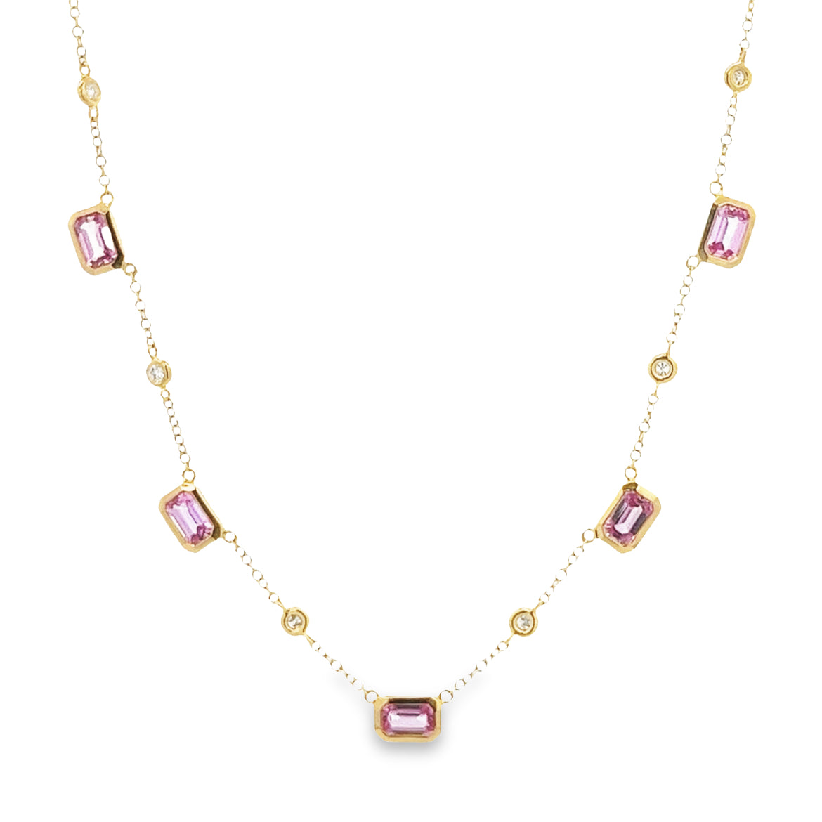 D0.12 14KY PINK SAPPHIRE DIAMOND NECKLACE