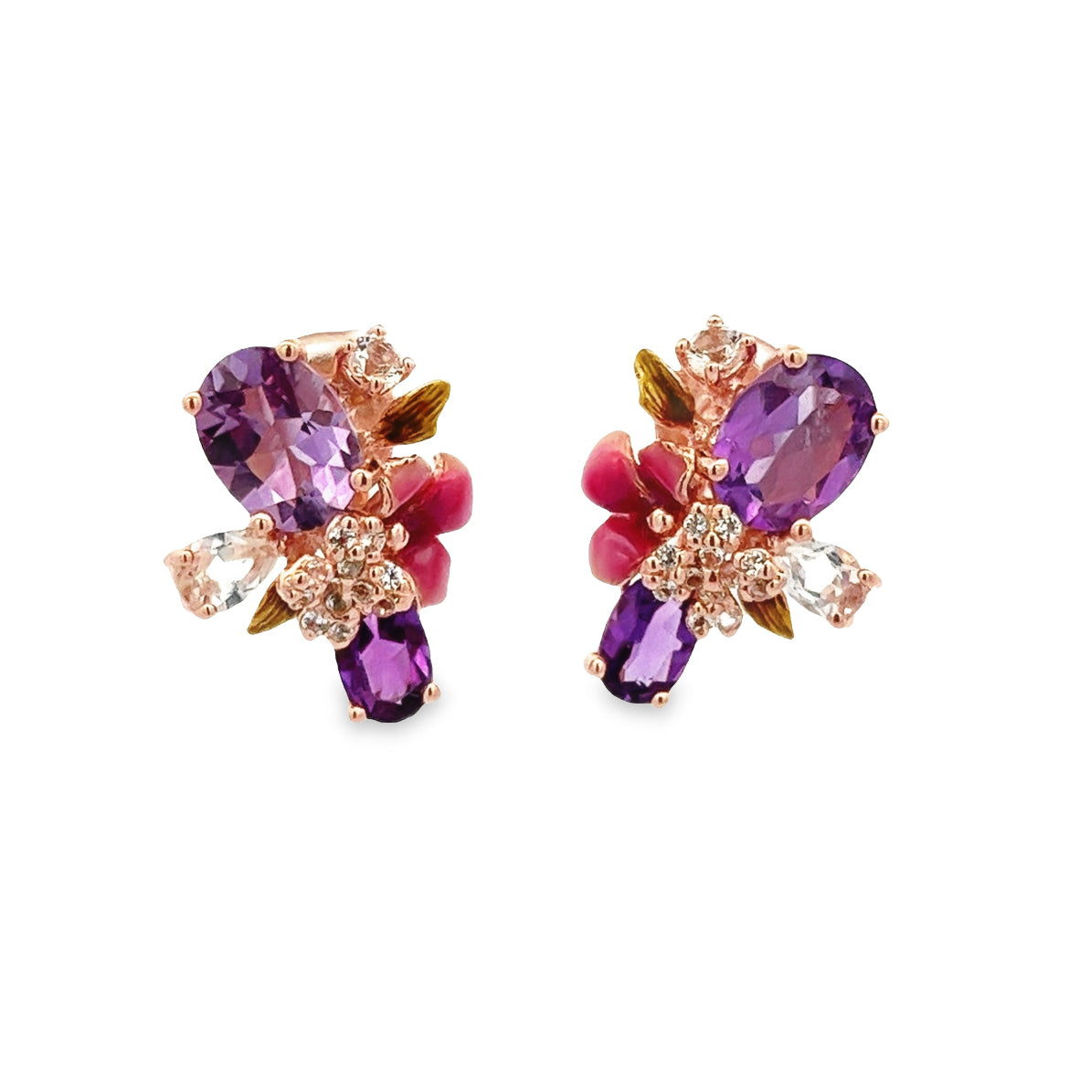 EARRING SILVER CENTER AMETHYST WHITE TOPAZ