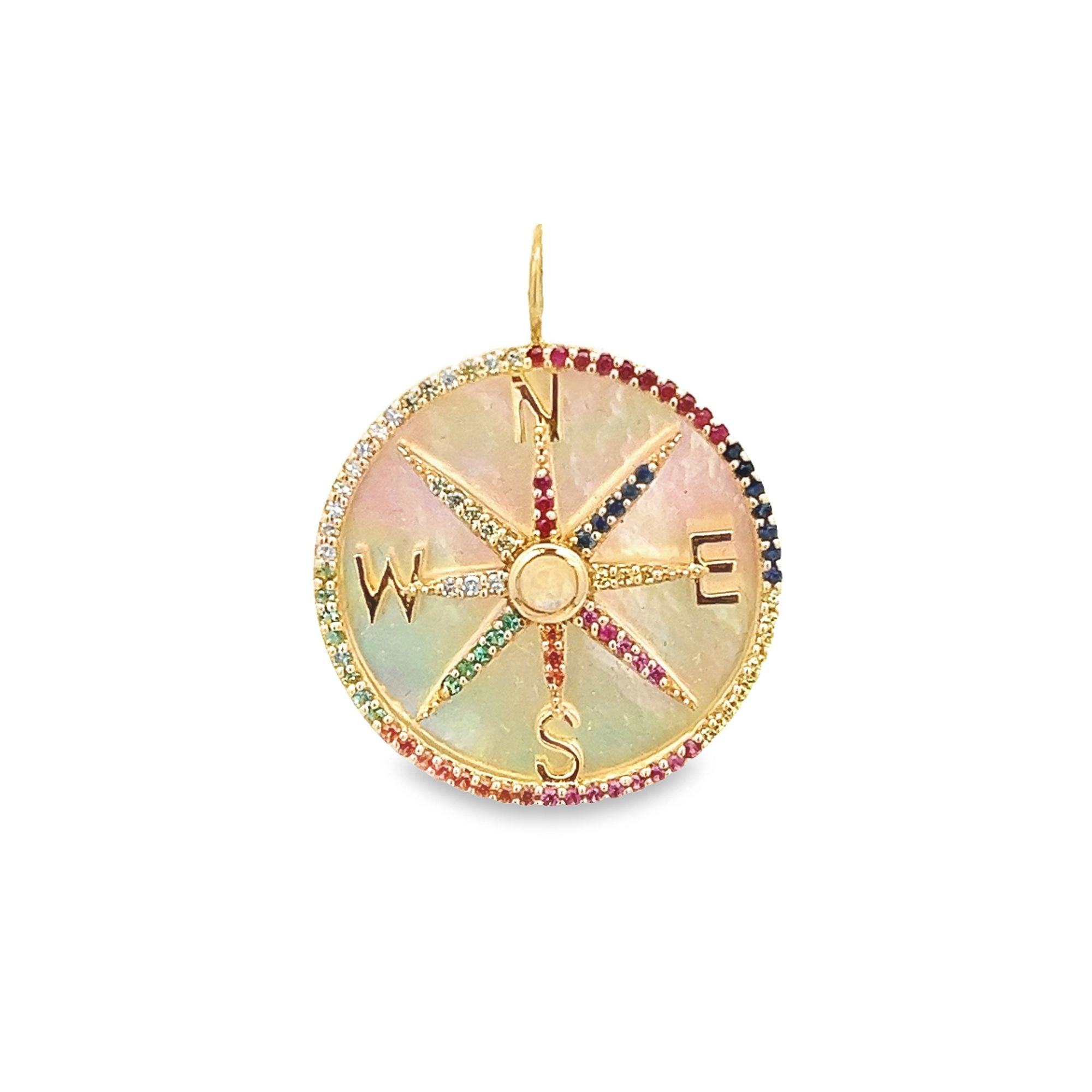 D0.04CT 14KY MULTI COLOR MOP COMPASS PENDANT MC7.17CT