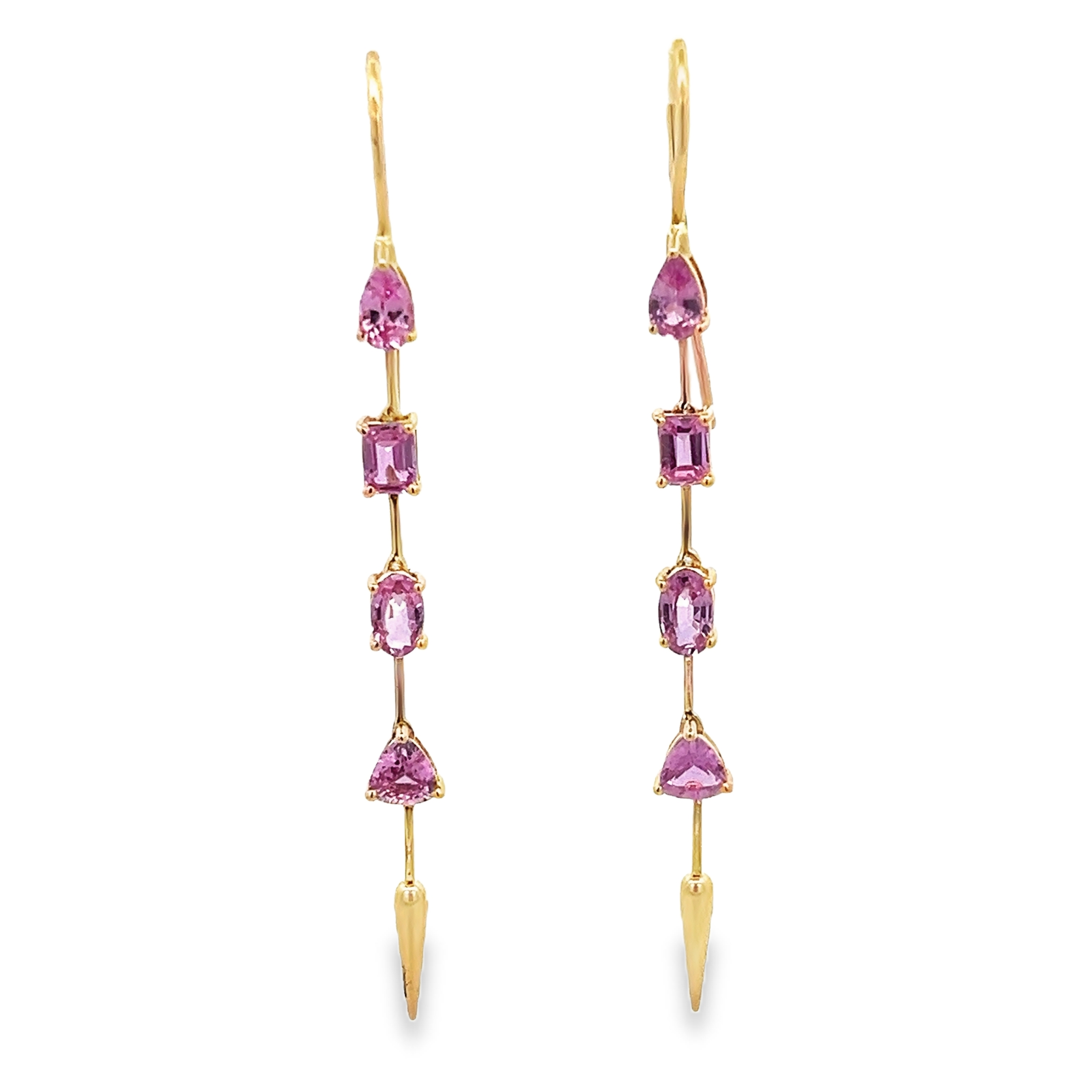 14KY MULTI CUTTING WAYS PINK SAPPHIRE PRONG DROP EARRINGS PS1.66CT