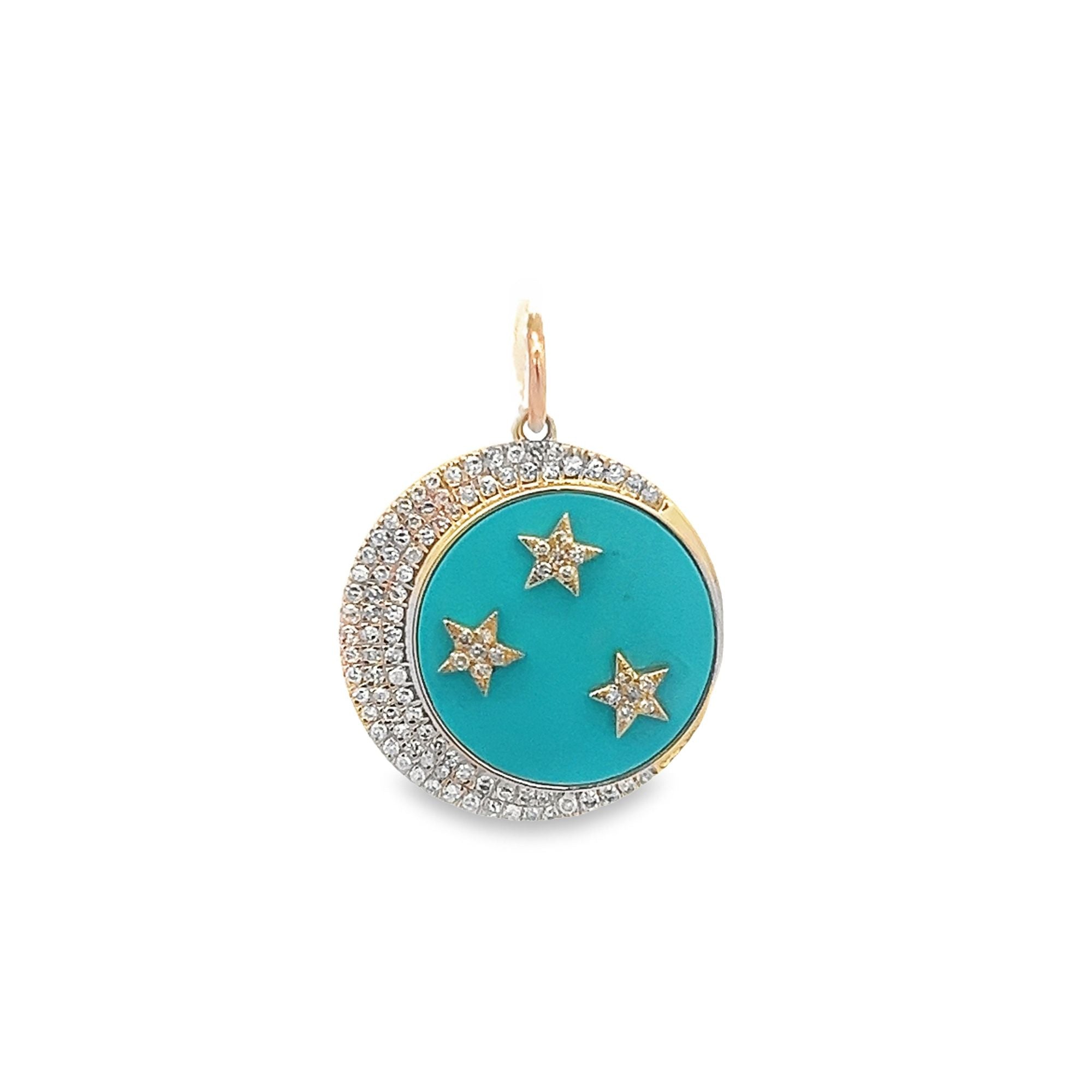 D0.27CT 14KY MOON PAVE CIRCLE TRIPLE STAR COIN PENDANT TQ3.18CT