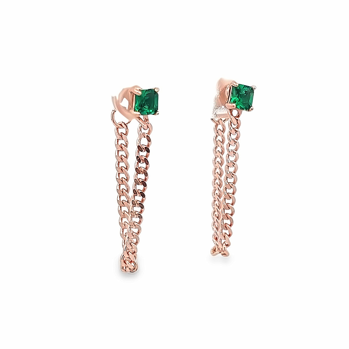 925 SILVER  ARETES RGD CON CADENA Y CRISTAL VERDE