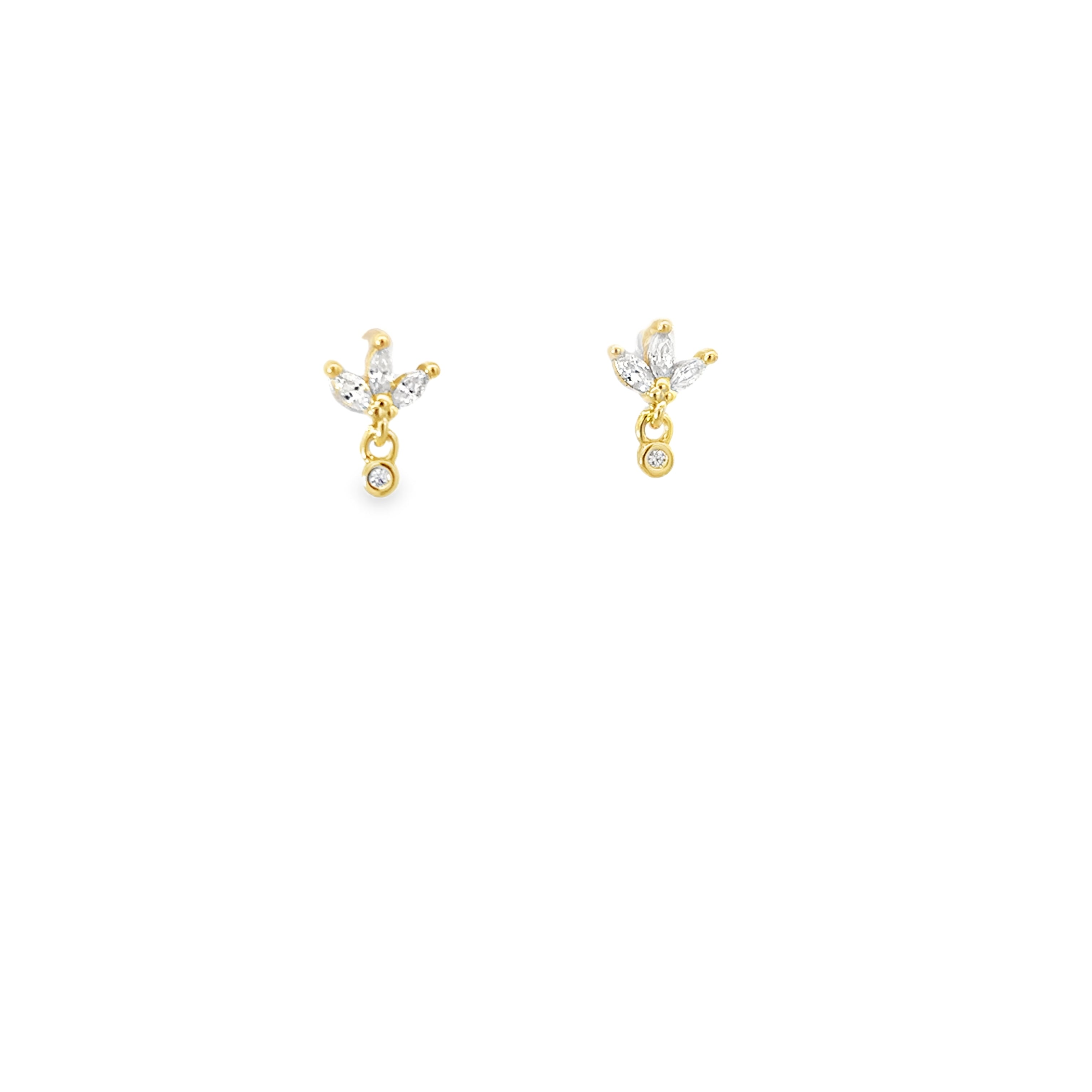 THREE STONE EARRINGS IN 925 GOLD PLATED