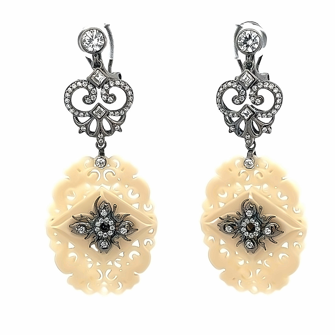 EARRING SILVER CENTER WHITE LECHIN WHITE CZ