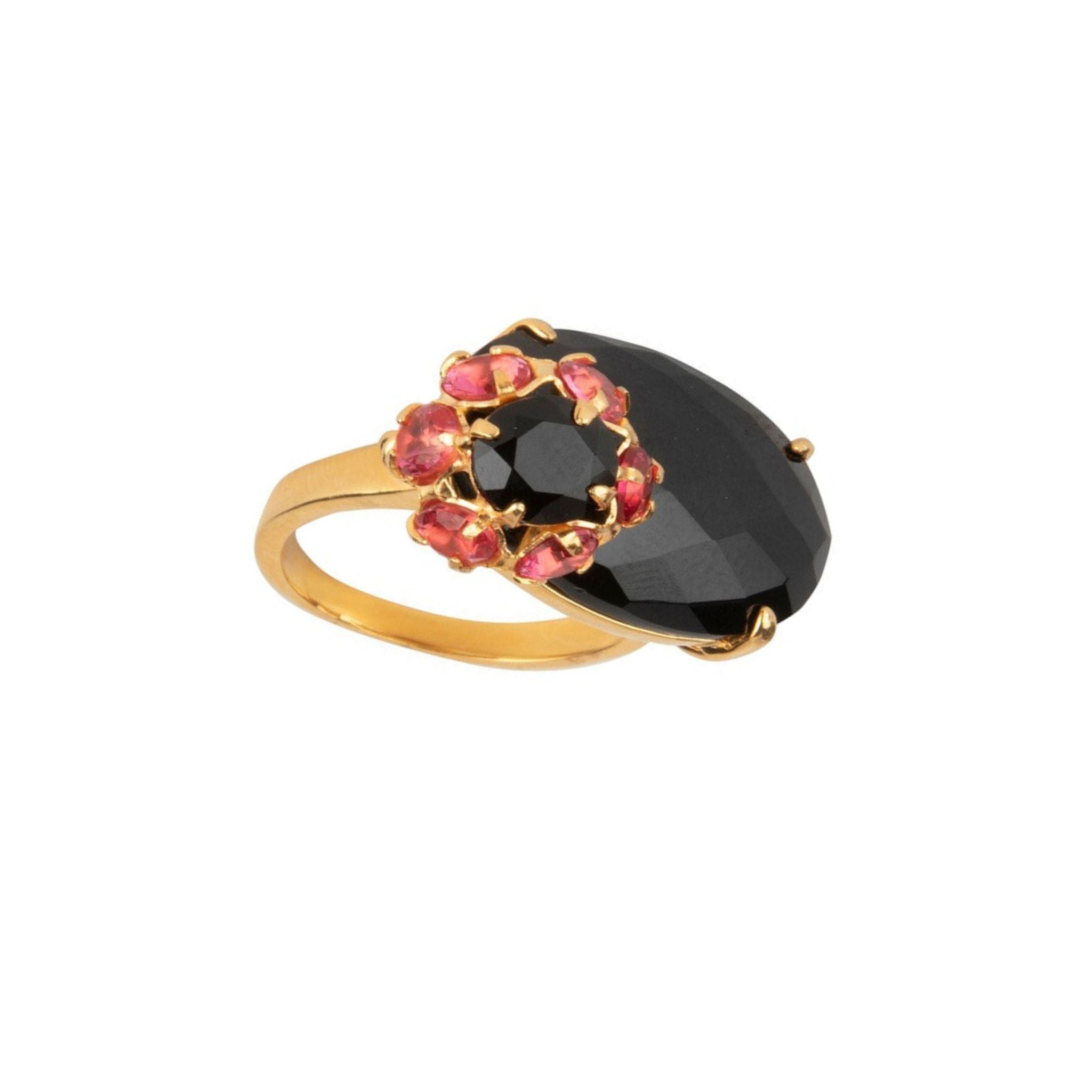 RING BLACK ONYX AND FUSCHIA CZ