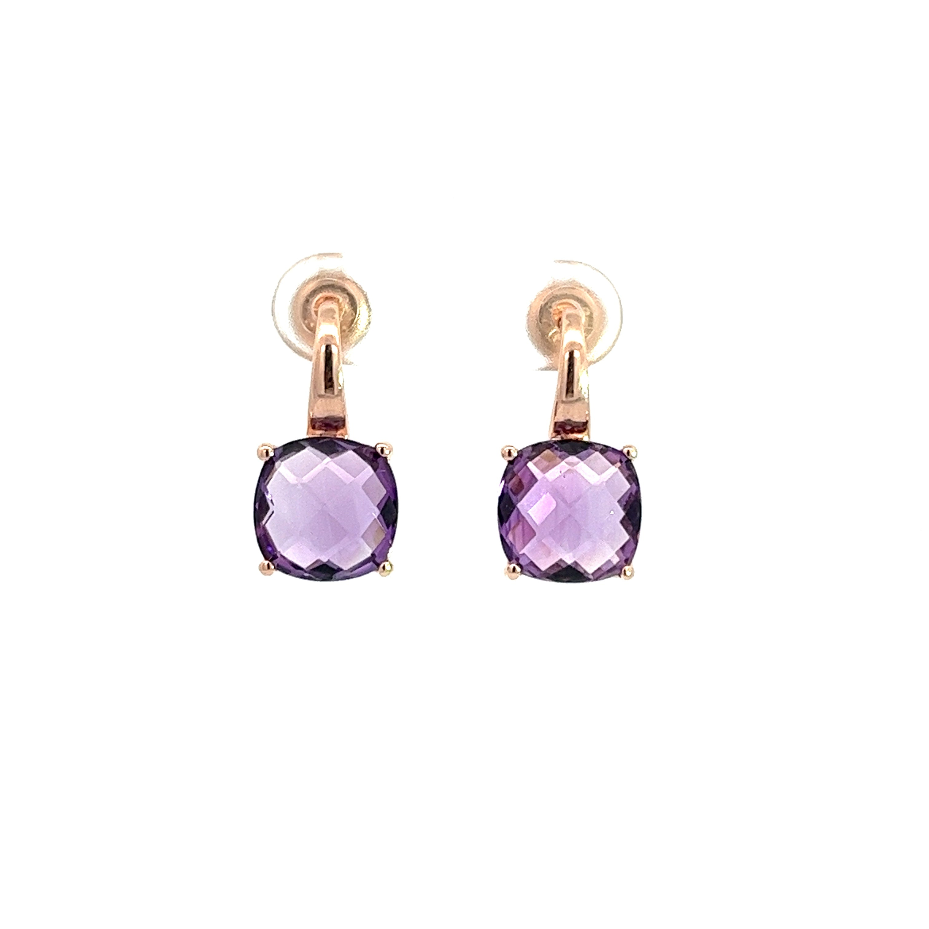 AMETHYST CUSHION EARRINGS SET IN 925 SILVER ROSE GOLD PLATED