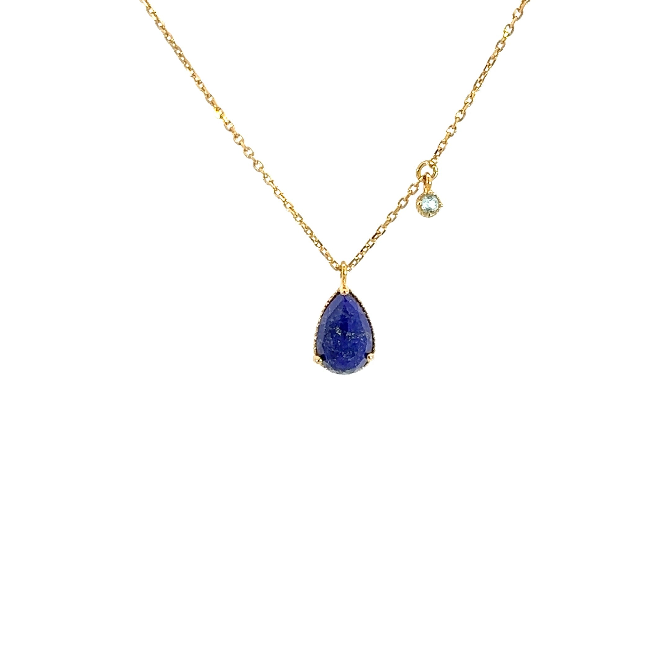 LAPIS LAZULI DROP NECKLACE WITH BLUE TOPAZ SET IN 925 SILVER GOLD PLATED