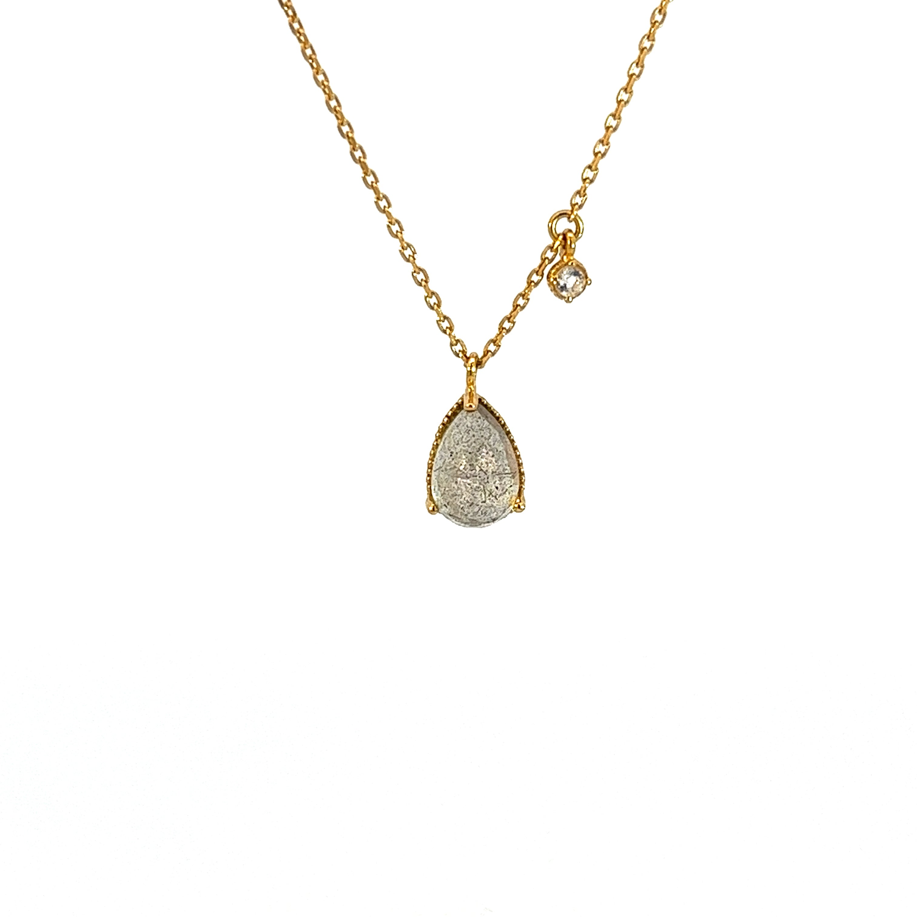 DROP PENDANT WITH LABRADORITE AND MOONSTONE SET IN 925 SILVER GOLD PLATED