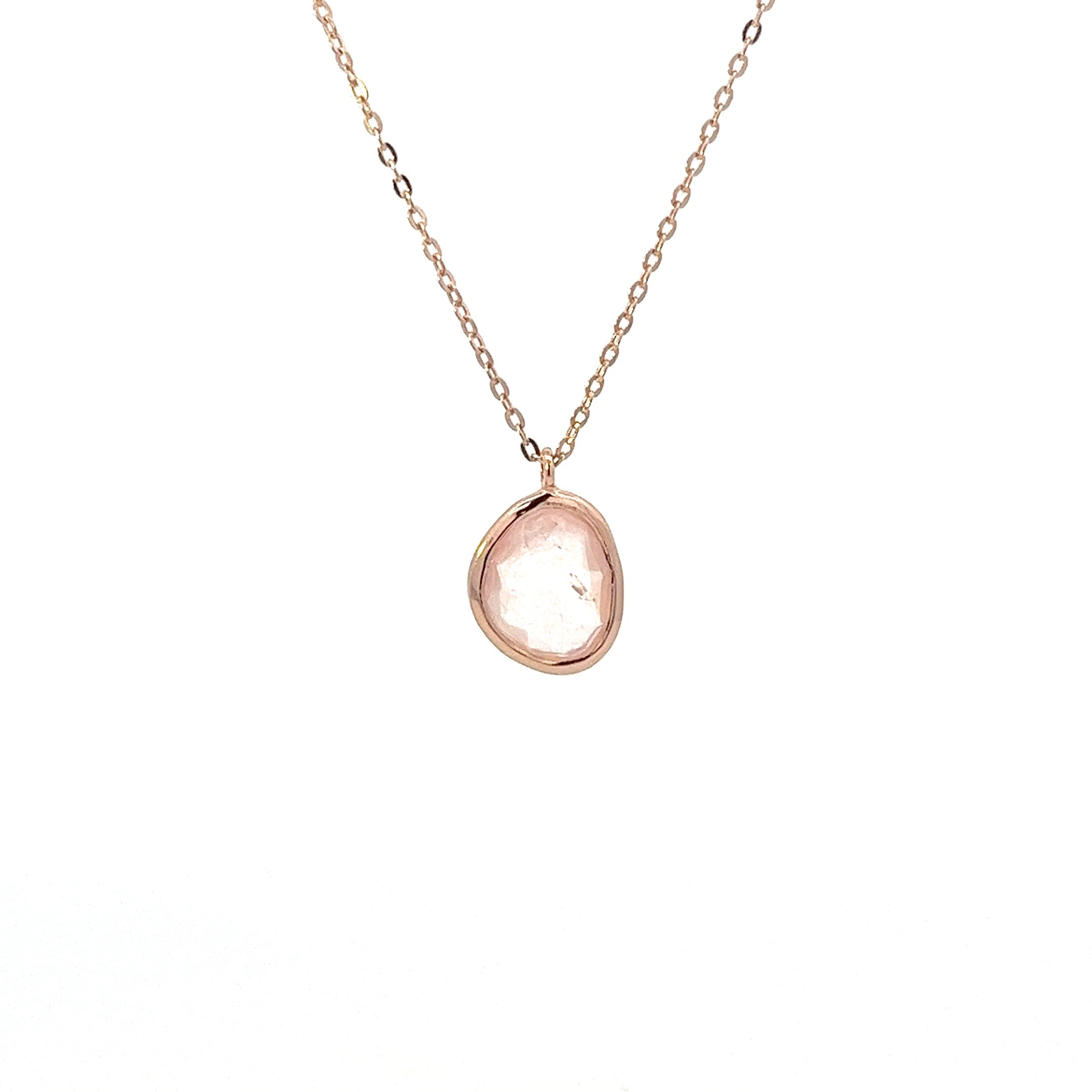 UNEVEN ROSE QUARTZ NECKLACE SET IN 925 SILVER ROSE GOLD PLATED