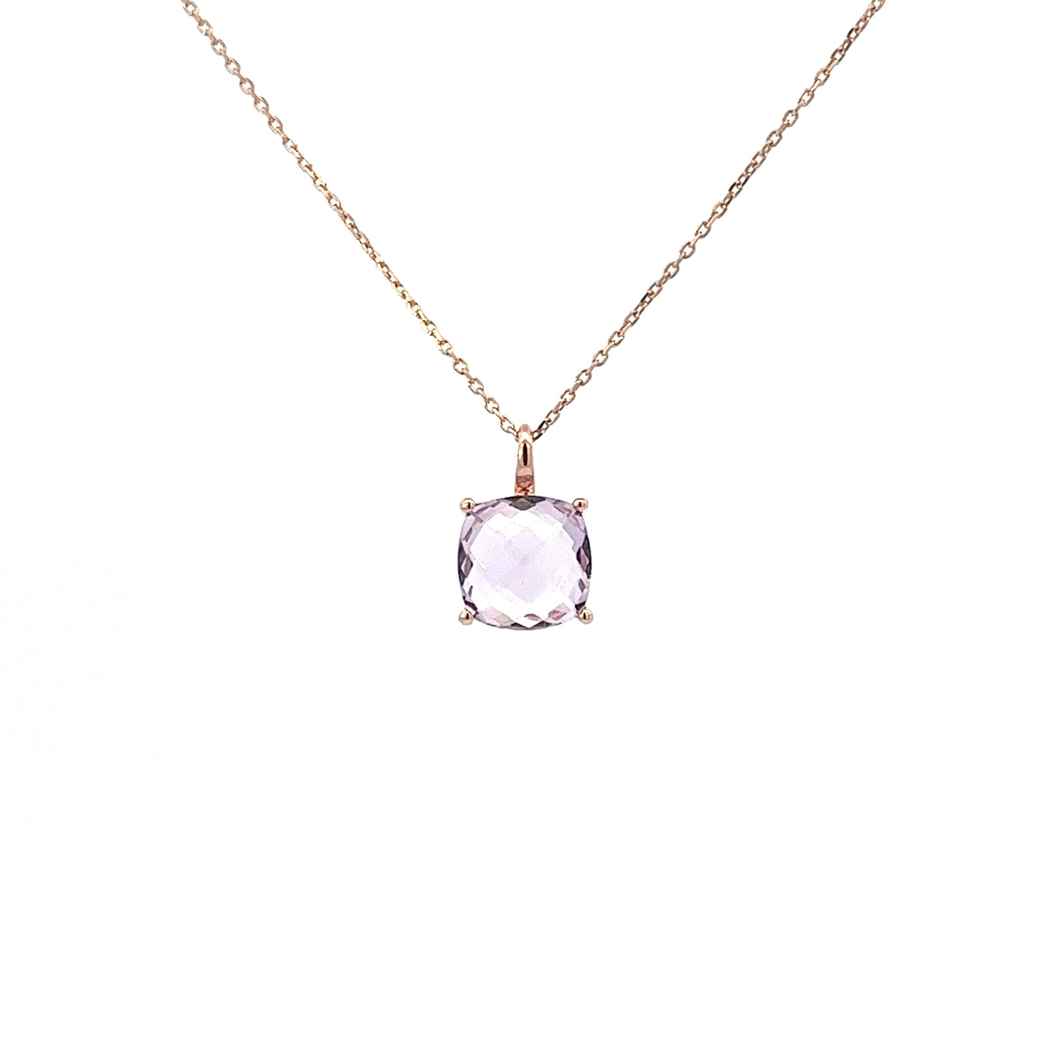 925 ROSE GOLD PLATED CUSHION AMETHYST NECKLACE