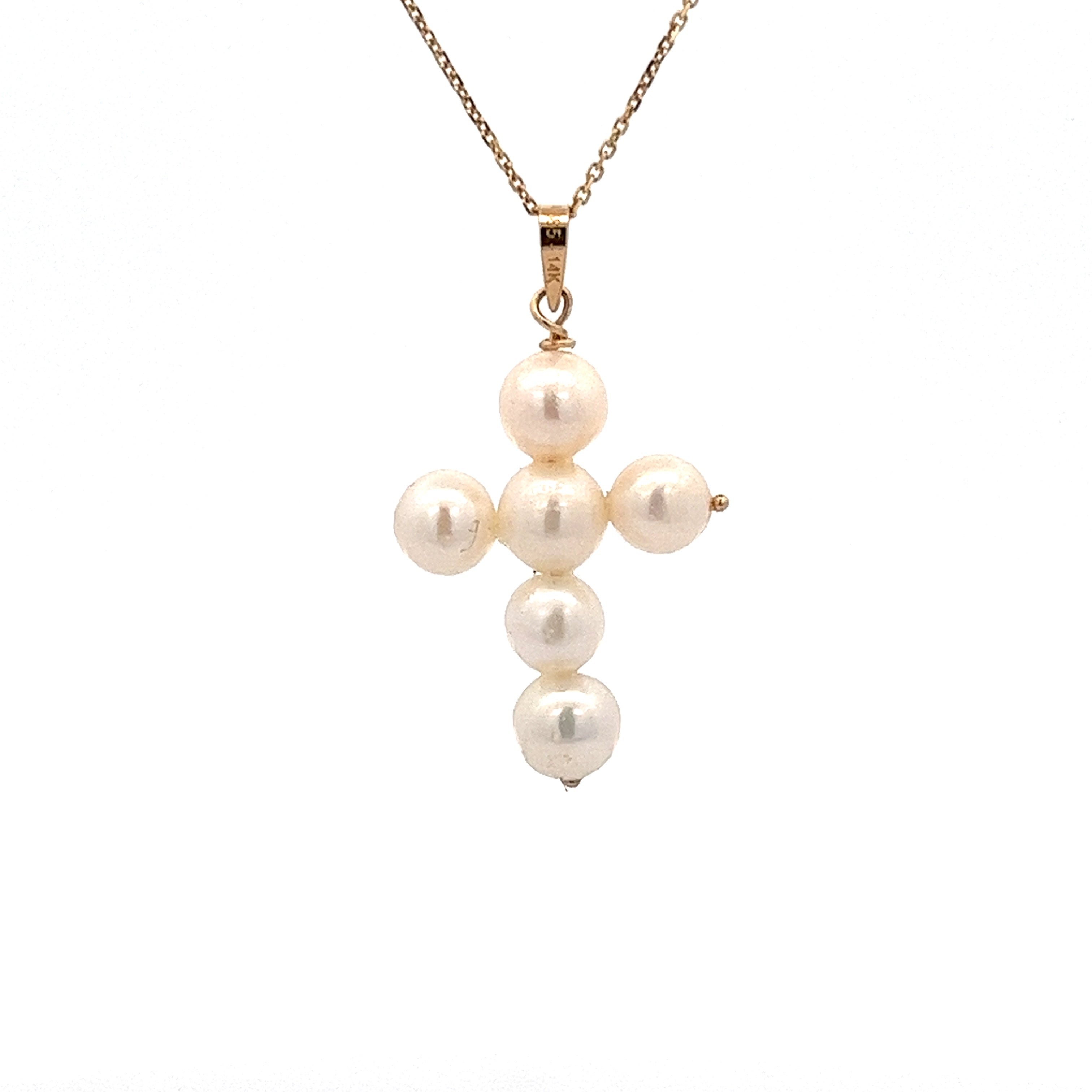 14K GOLD CROSS PENDANT WITH PEARLS
