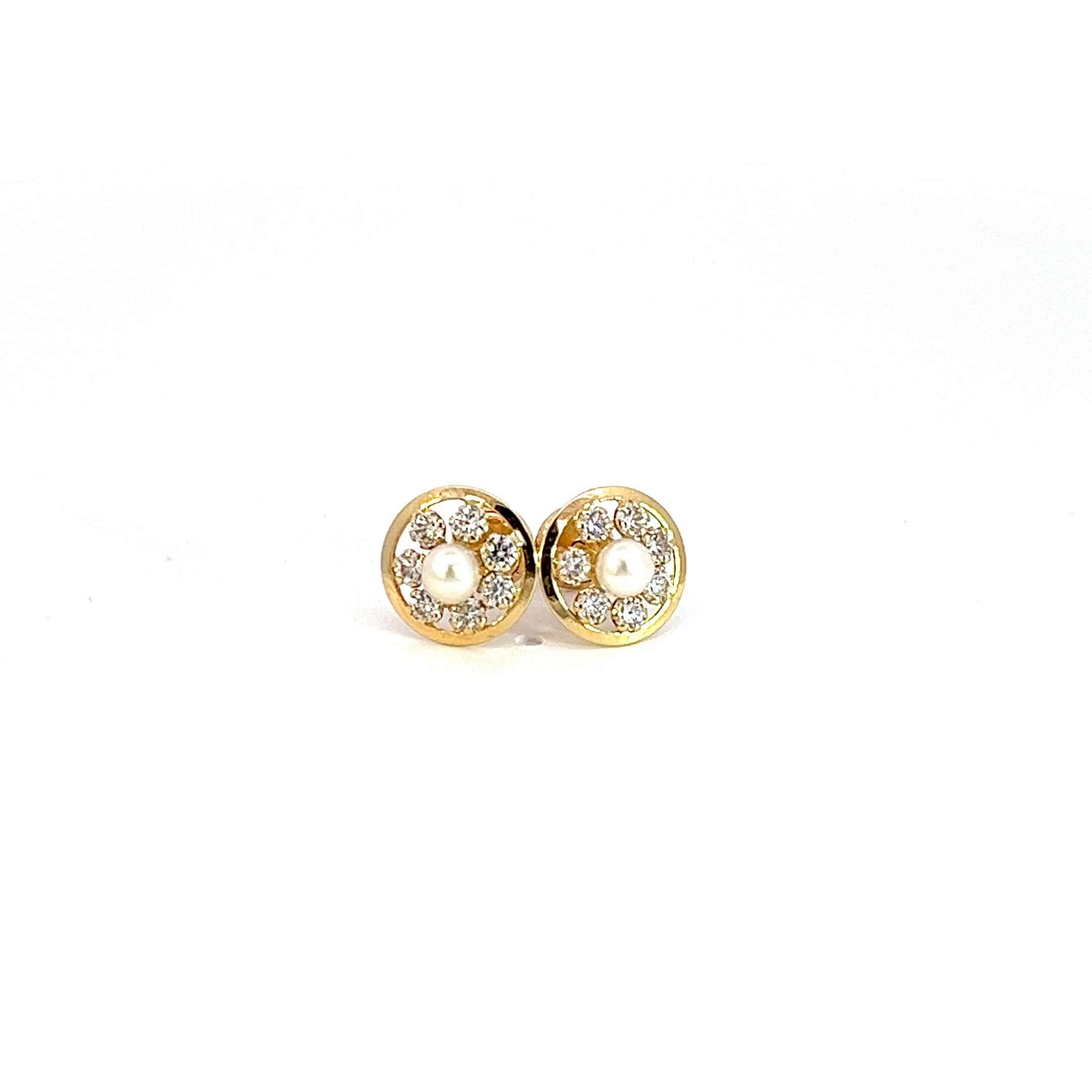 14K GOLD FLOWER EARRINGS WITH CRYSTALS AND BEZEL HALO