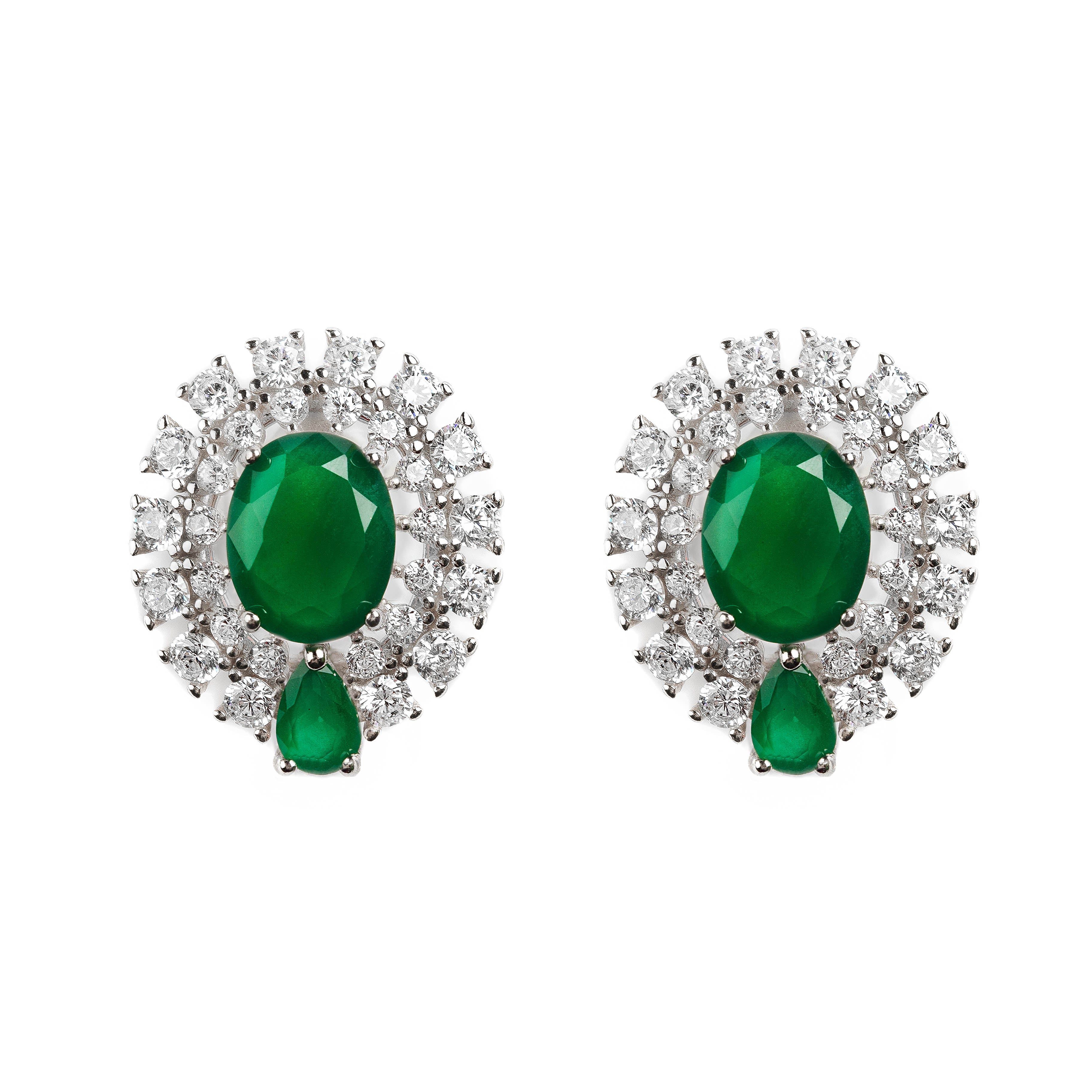 925 SILVER PLATED GREEN AND WHITE CRYSTALS EARRINGS