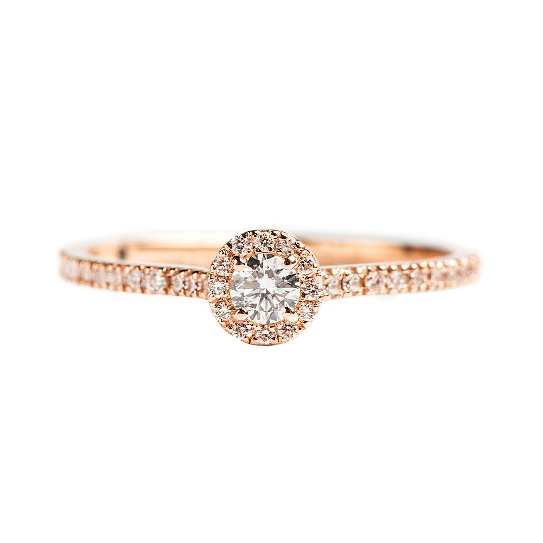 ROUND BRILLIANT CUT HALO ENGAGEMENT RING SET IN 14K ROSE GOLD