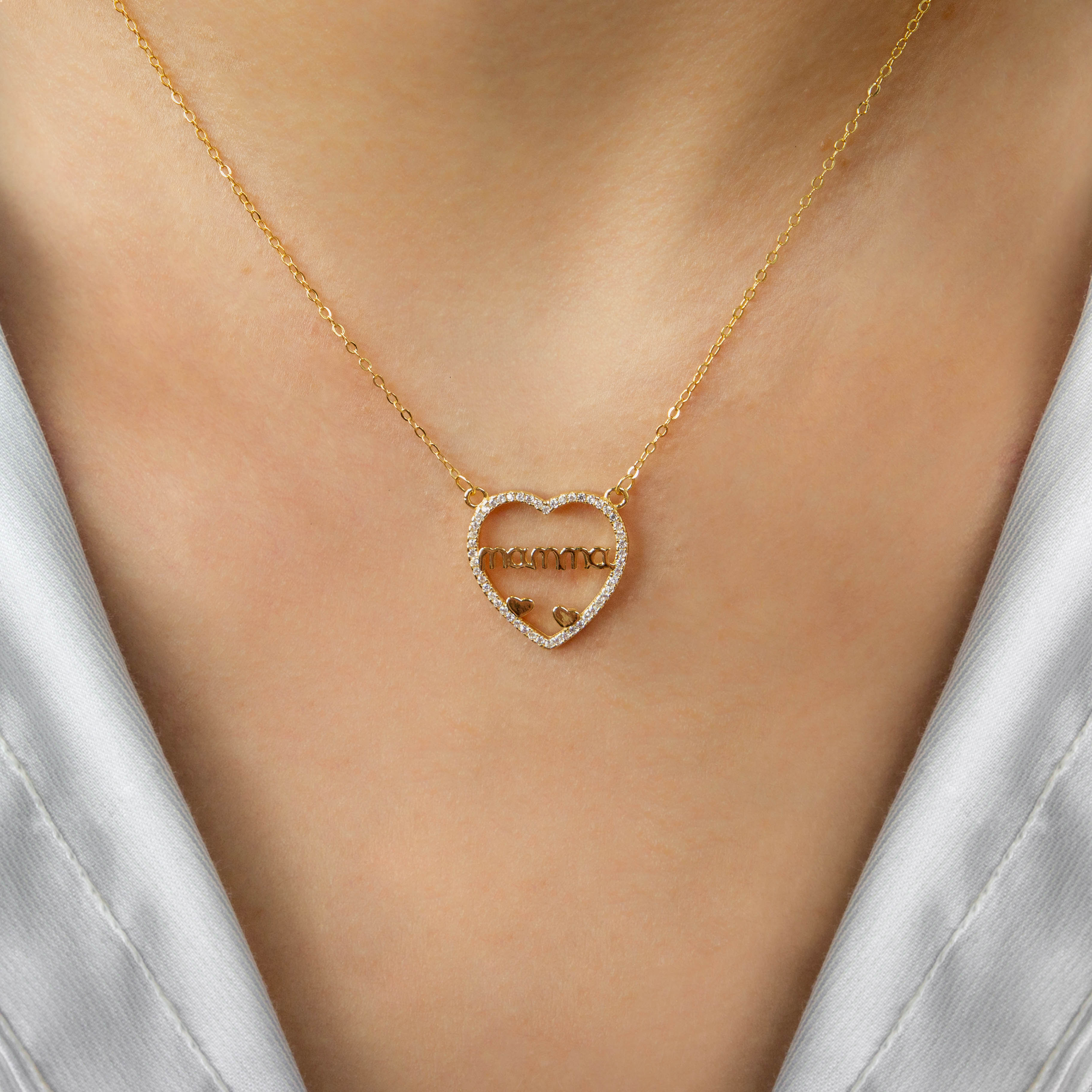 925 GOLD PLATED HEART PENDANT WITH CRYSTALS AND MOM