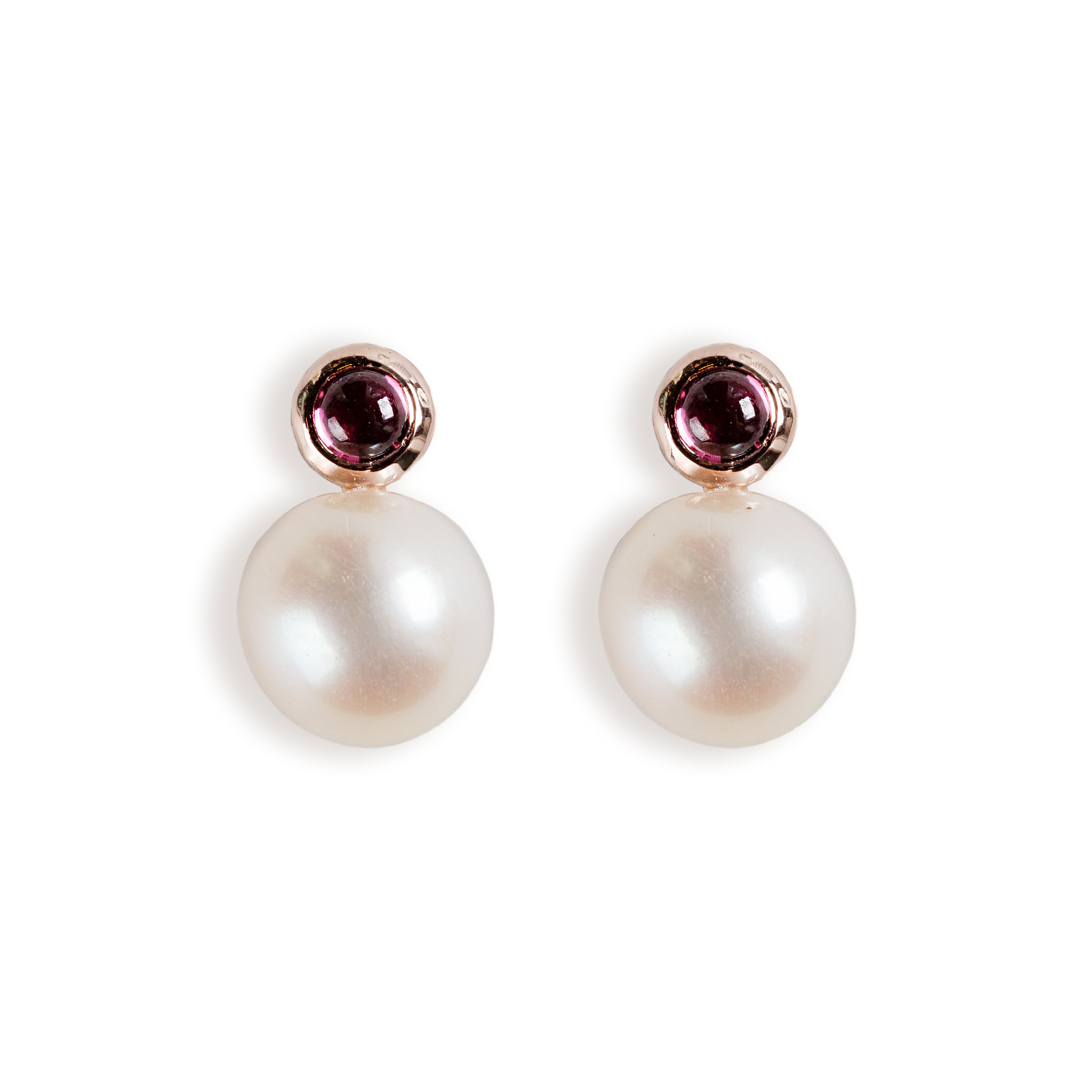 925 ROSE GOLD PLATED PEARL AND RHODOLITE EARRINGS