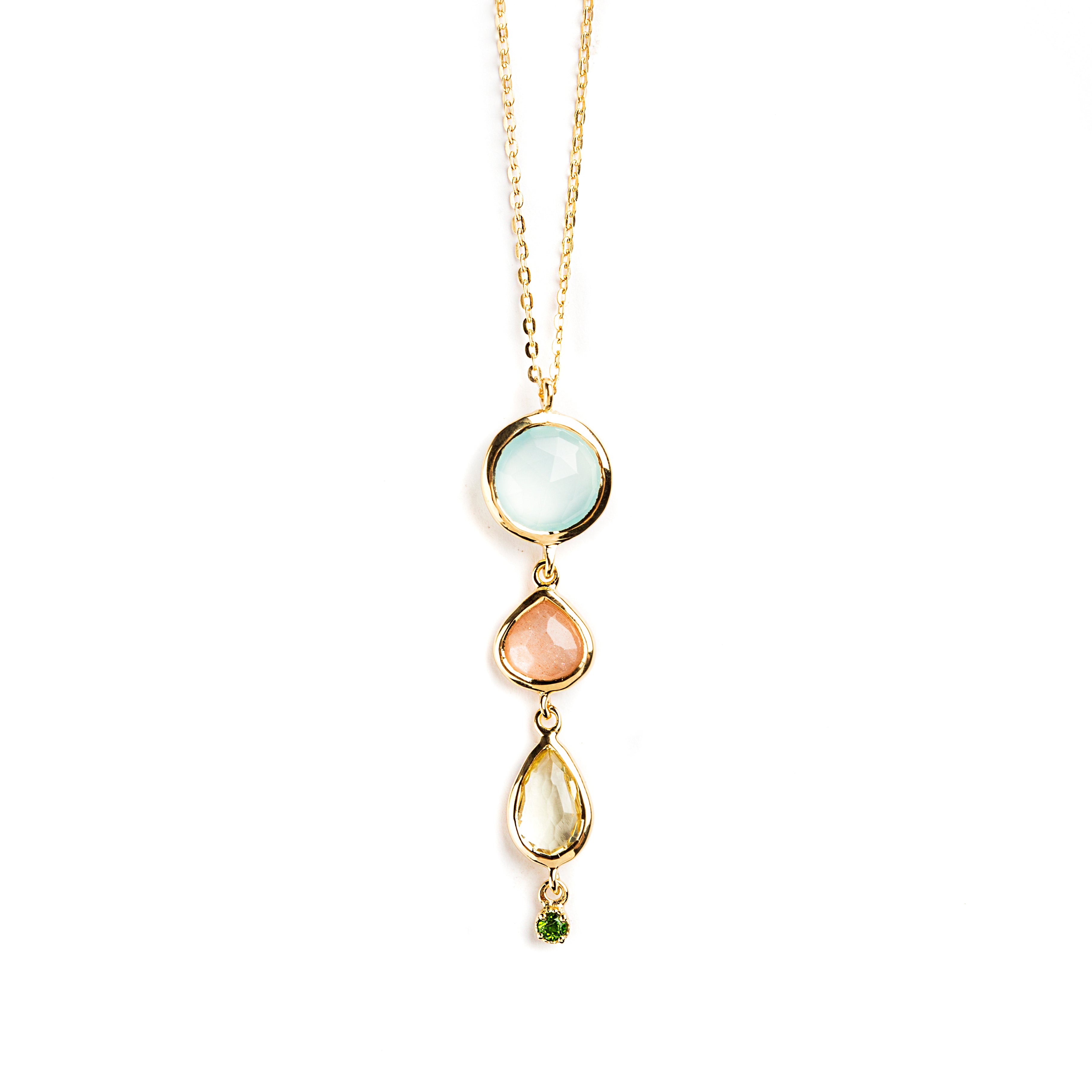 CHALCEDONY AND MOONSTONE PEACH SET IN 925 SILVER GOLD PLATED