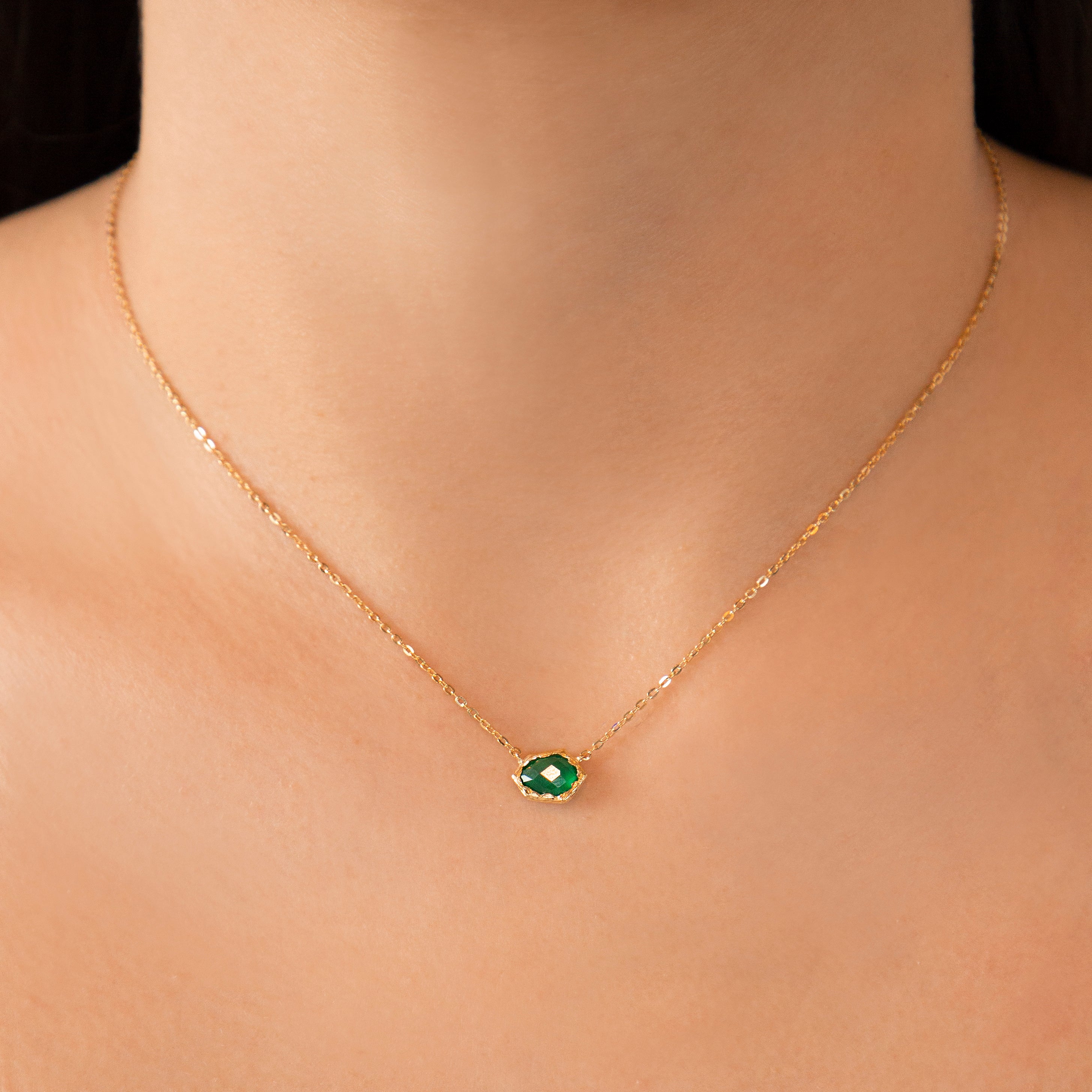 925 SILVER GOLD PLATED GREEN ONIX NECKLACE