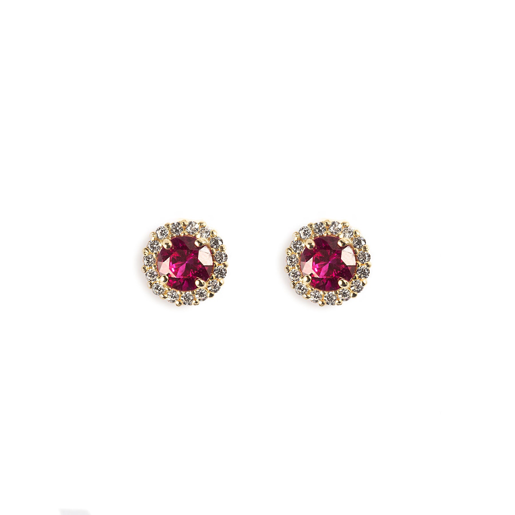 14K GOLD FUCHSIA AND WHITE CRYSTAL BABY EARRINGS