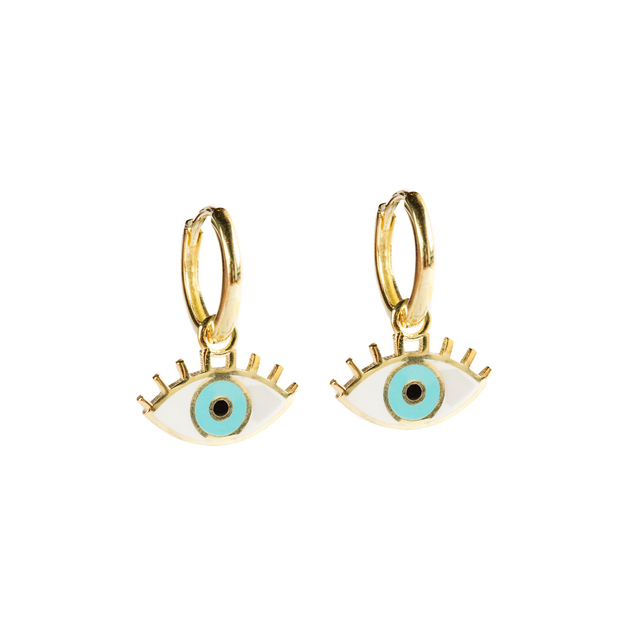 925 GOLD PLATED EVIL EYE HUGGIES WITH SKY BLUE AND WHITE ENAMEL