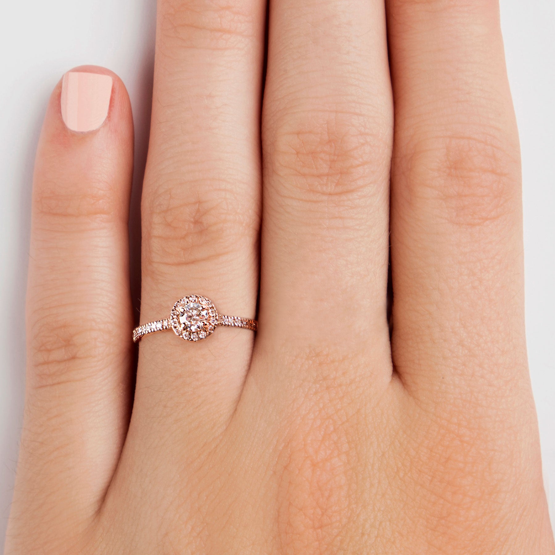 ROUND BRILLIANT CUT HALO ENGAGEMENT RING SET IN 14K ROSE GOLD