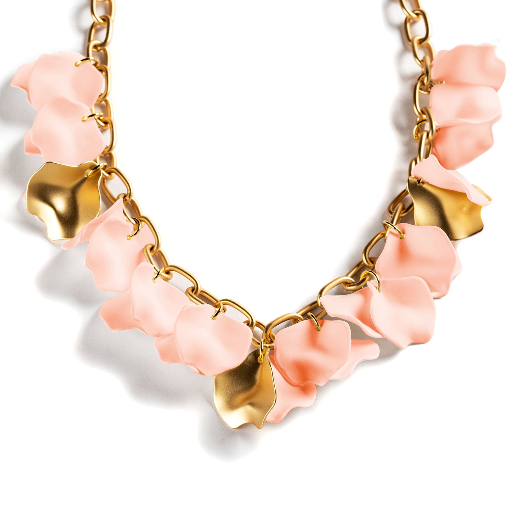 GOLDEN METAL PETAL NECKLACE PINK AND GOLD COLOR HAND PAINTED