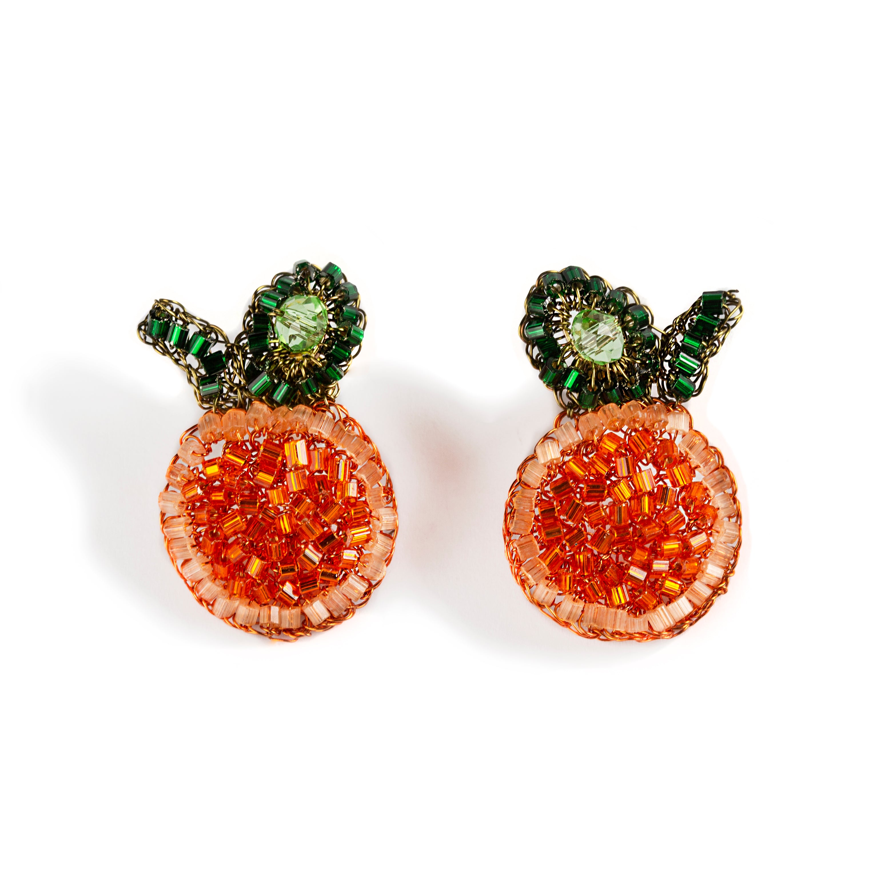 HANDMADE ORANGE EARRINGS SET IN GOLDEN METAL