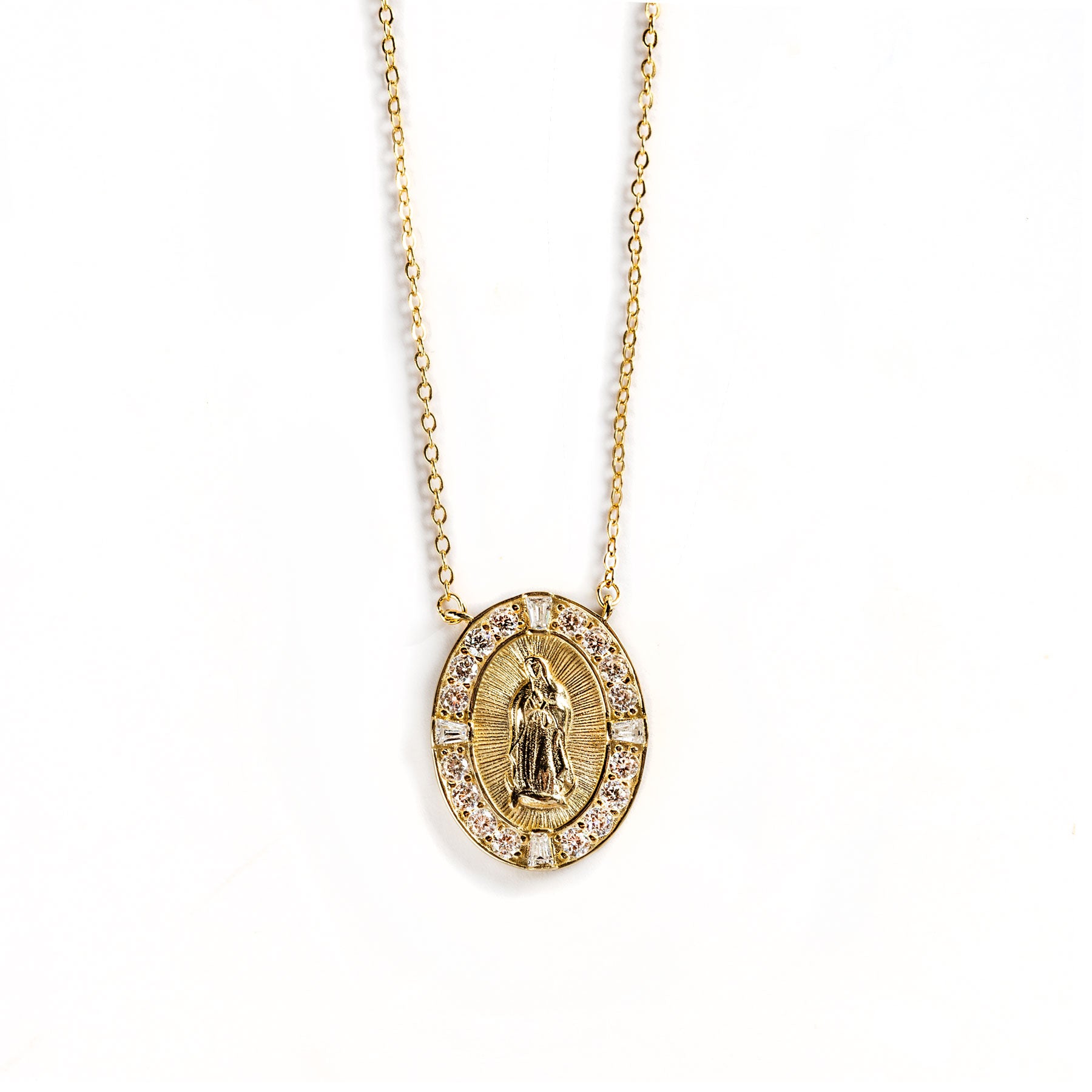925 GOLD PLATED LADY OF GUADALUPE PENDANT WITH CRYSTALS