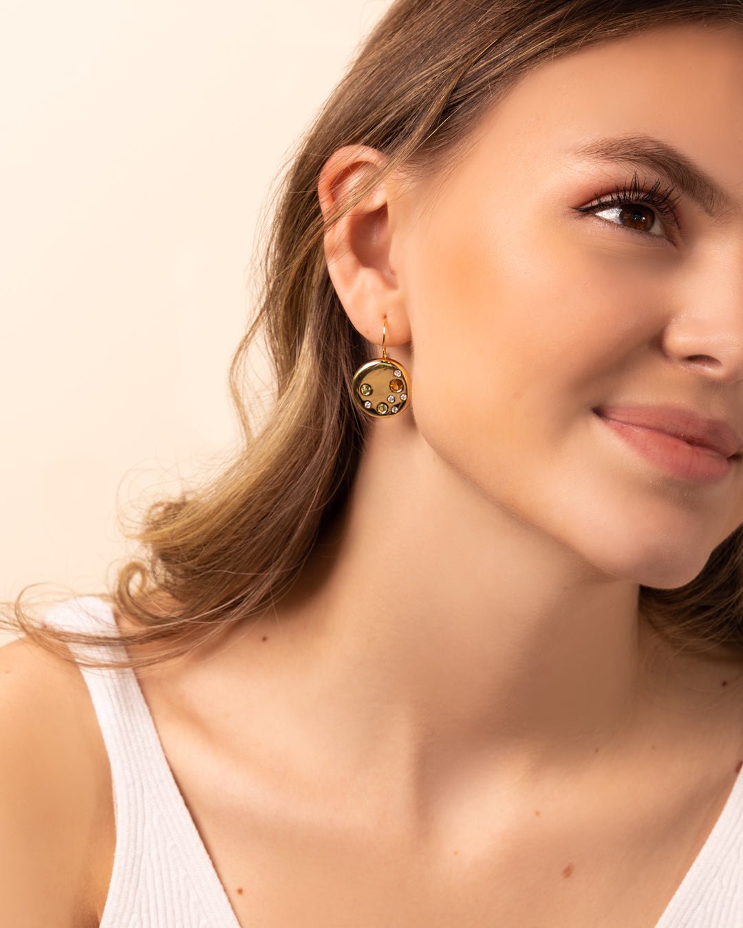 ARETES DE PERIDOT CON CITRINA EN PLATA 925 CON BAÑO DE ORO AMARILLO - C'SANTOS