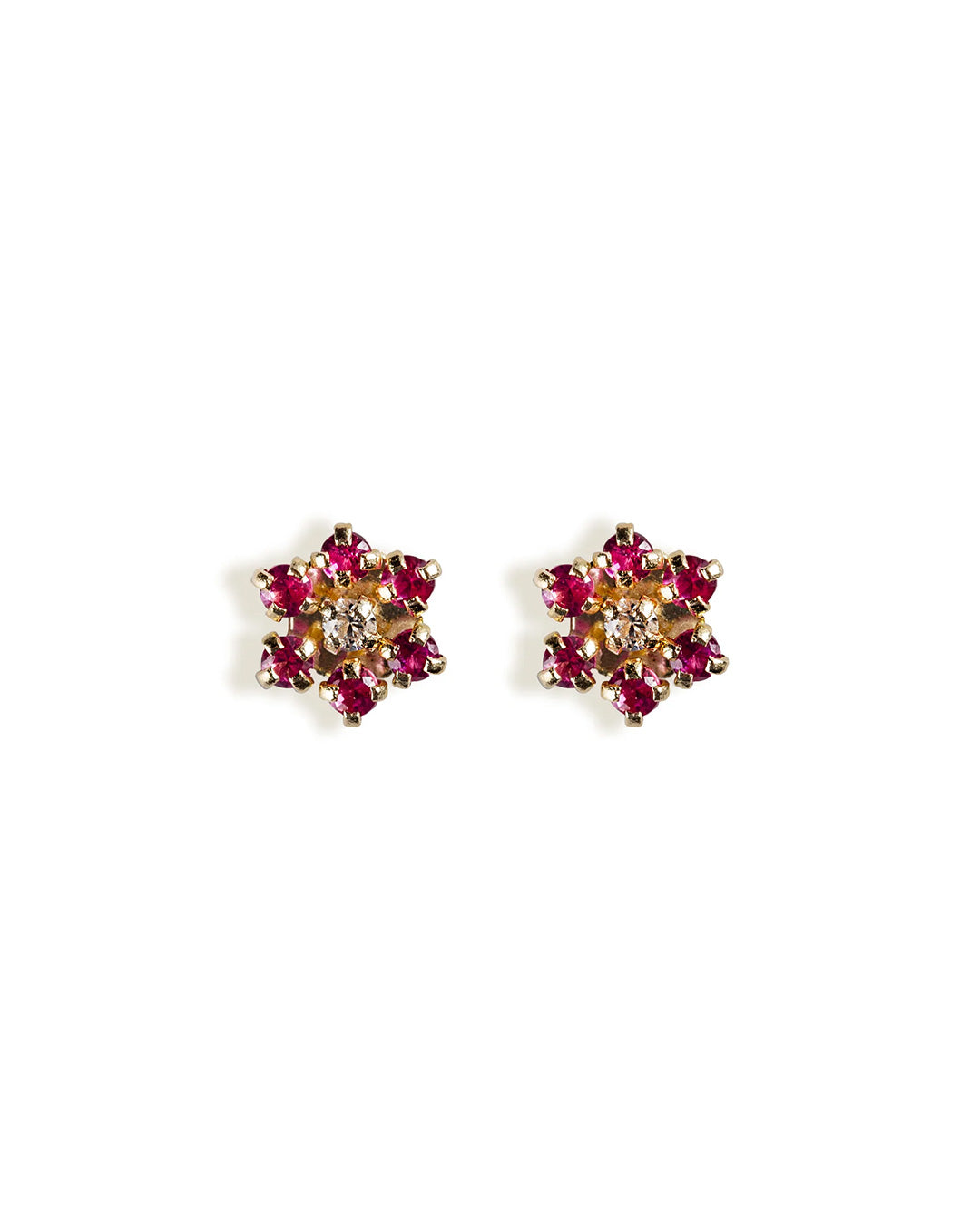 14K FLOWER EARRINGS WITH FUCHSIA CRYSTALS