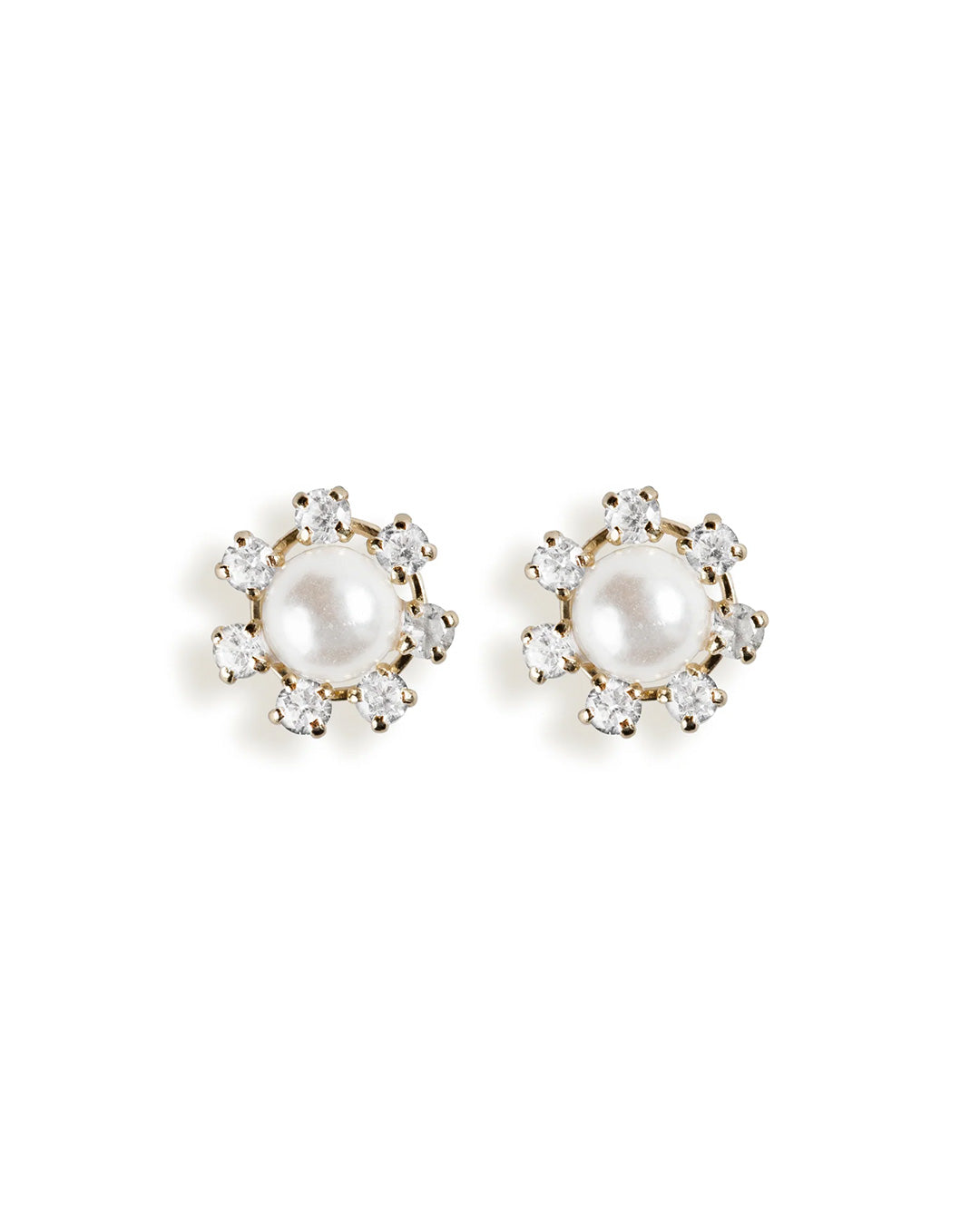 14K FLOWER EARRINGS WITH PEARL AND CRYSTALS