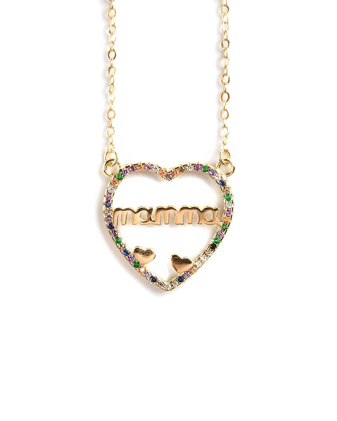 925 GOLD PLATED HEART PENDANT WITH MULTICOLOR CRYSTALS AND MOM