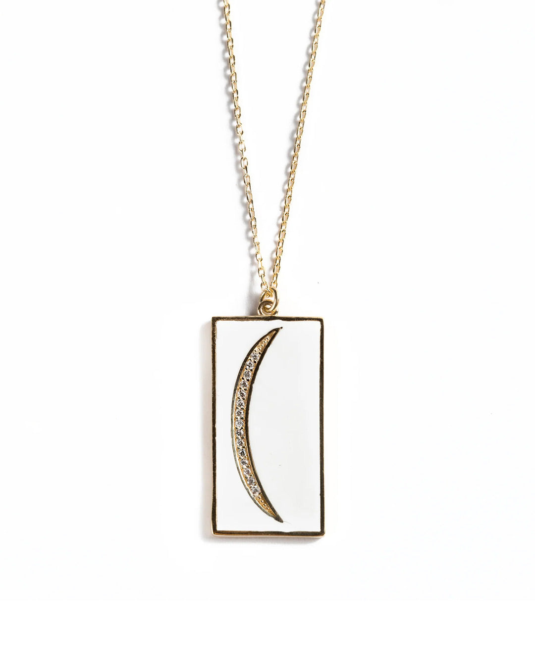 925 GOLD PLATED CRYSTALS MOON PENDANT WITH WHITE ENAMEL