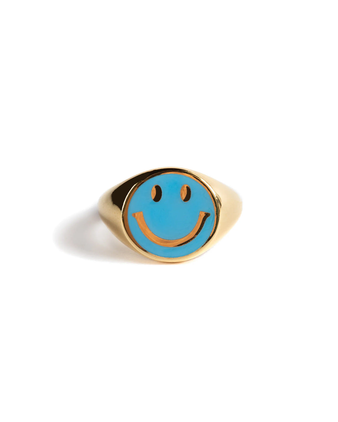 925 GOLD PLATED BABY BLUE ENAMEL SMILEY FACE RING